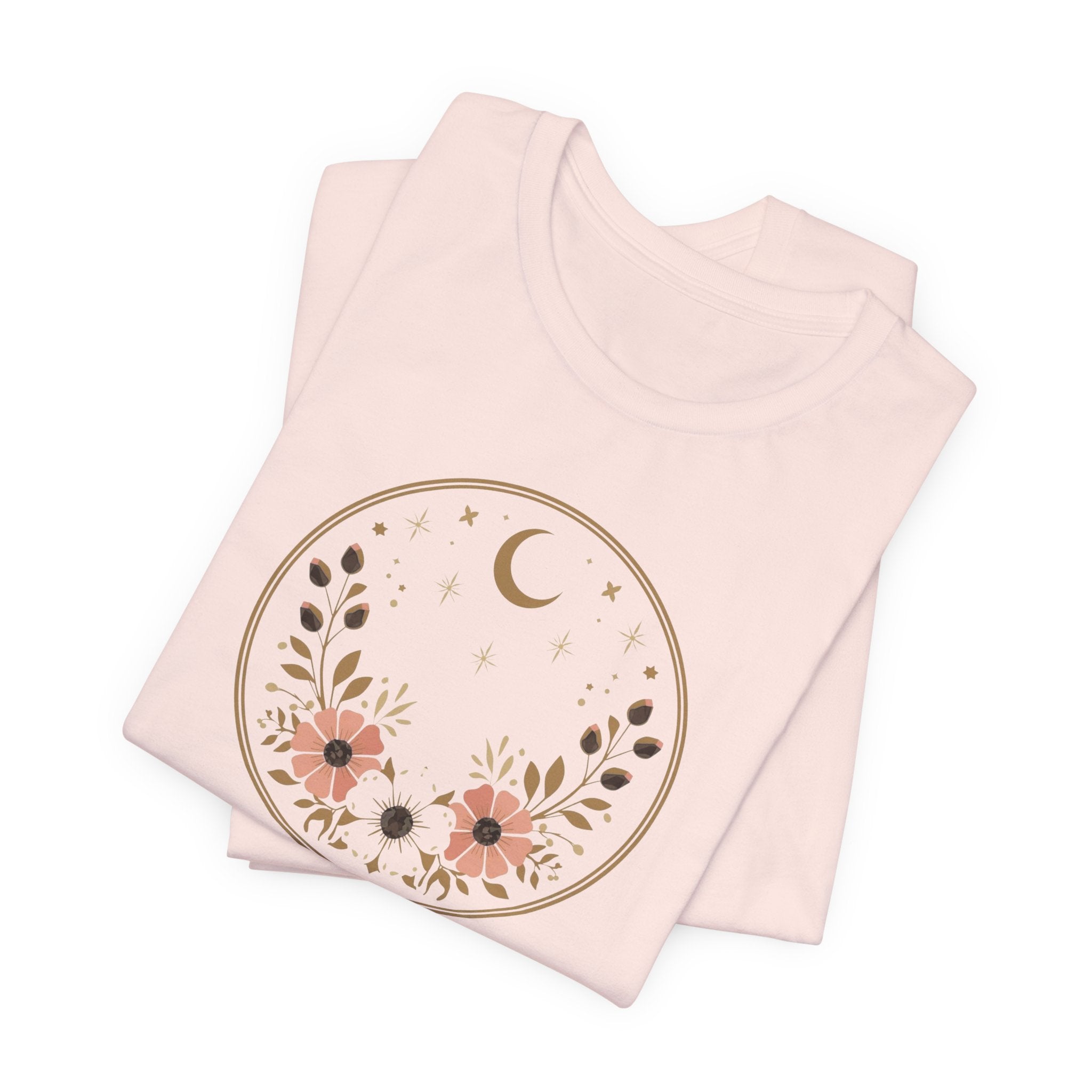 Minimal Celestial Floral Moon Graphic Tee