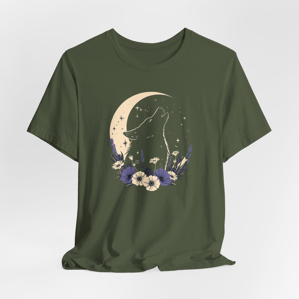Moonlit Wolf Wildflower Graphic T-Shirt