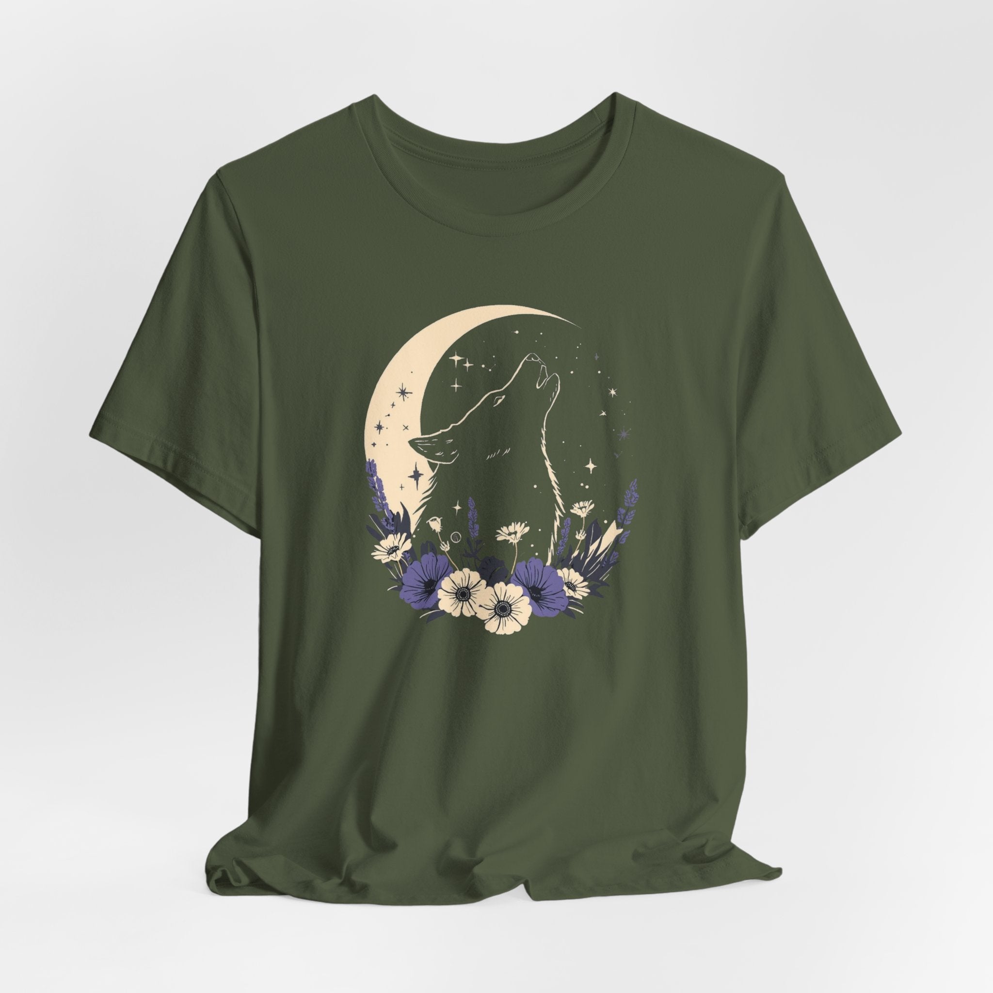 Moonlit Wolf Wildflower Graphic T-Shirt