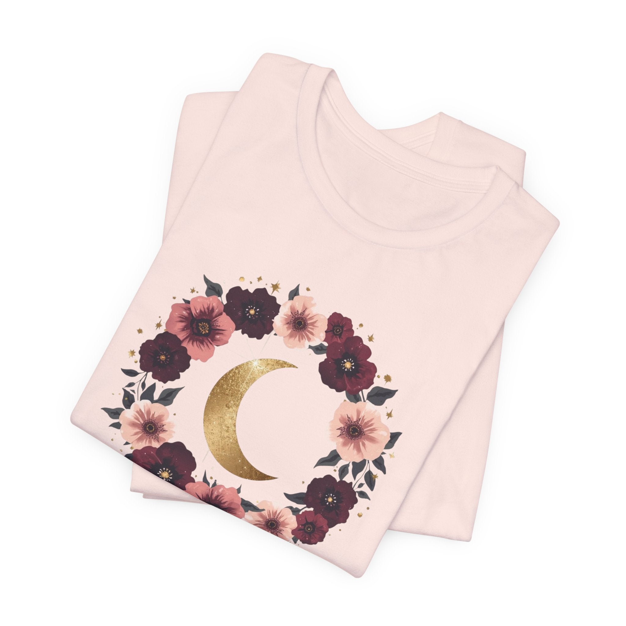 Golden Moon Floral Wreath Graphic T-Shirt