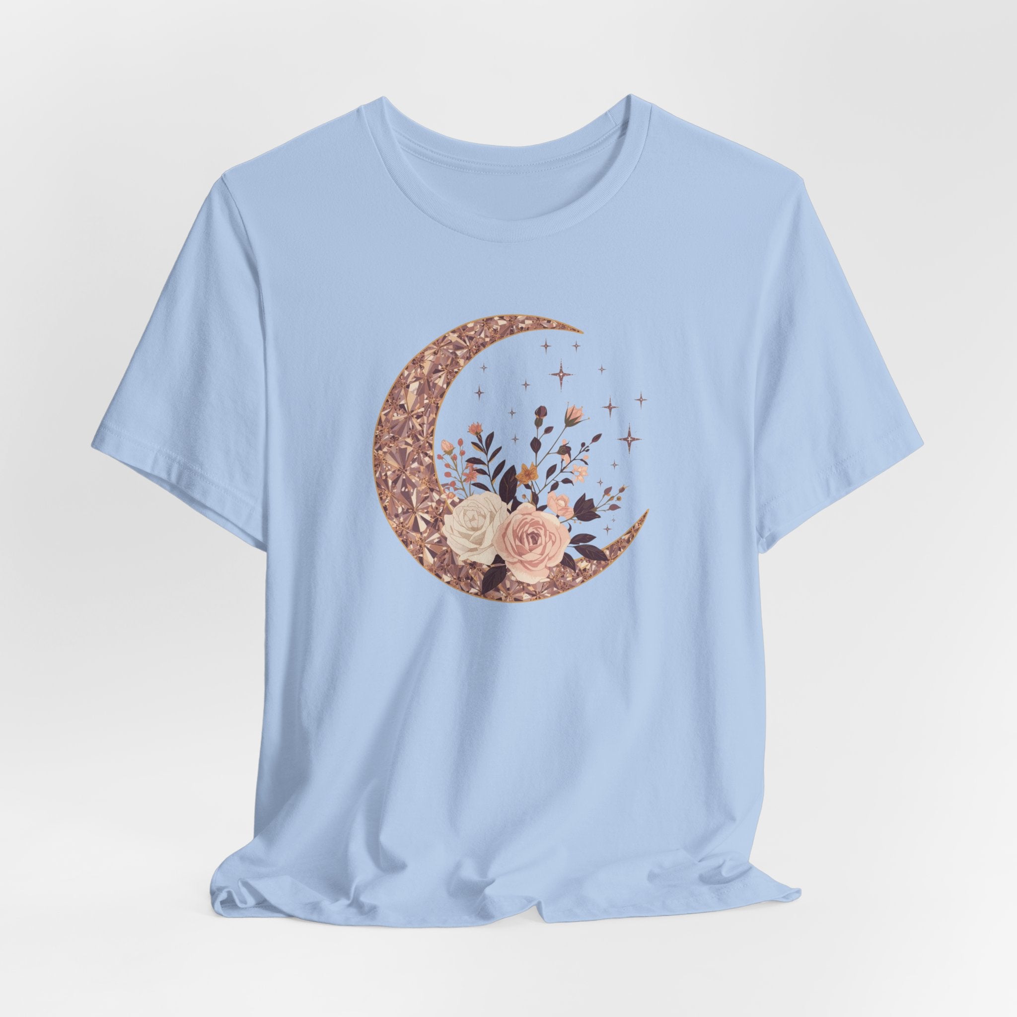 Rose Gold Celestial Moon Floral Graphic T-Shirt