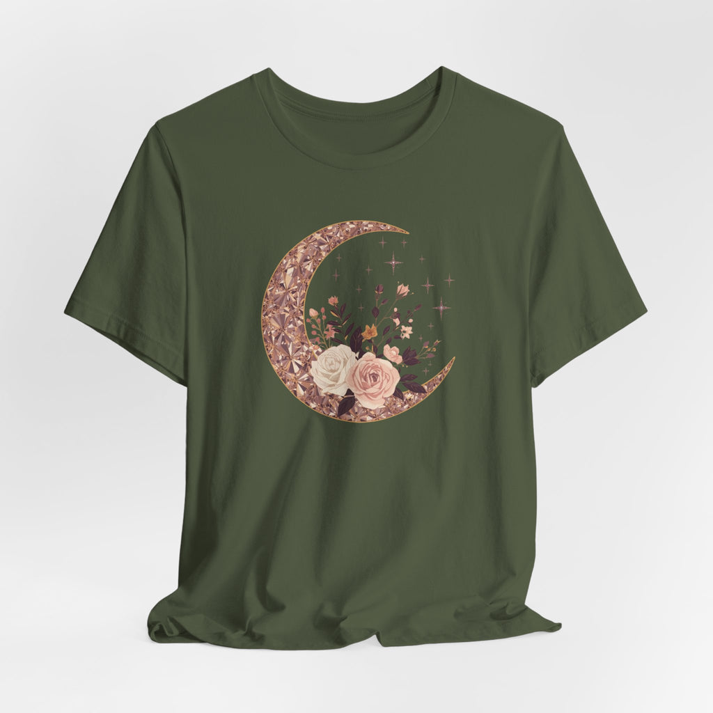 Rose Gold Celestial Moon Floral Graphic T-Shirt