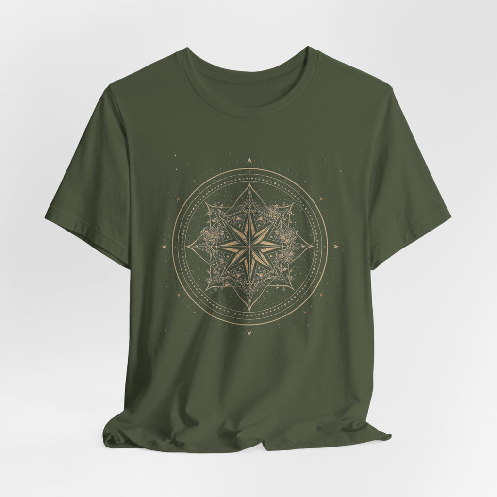 Celestial Compass Rose Floral Mandala Graphic T-Shirt