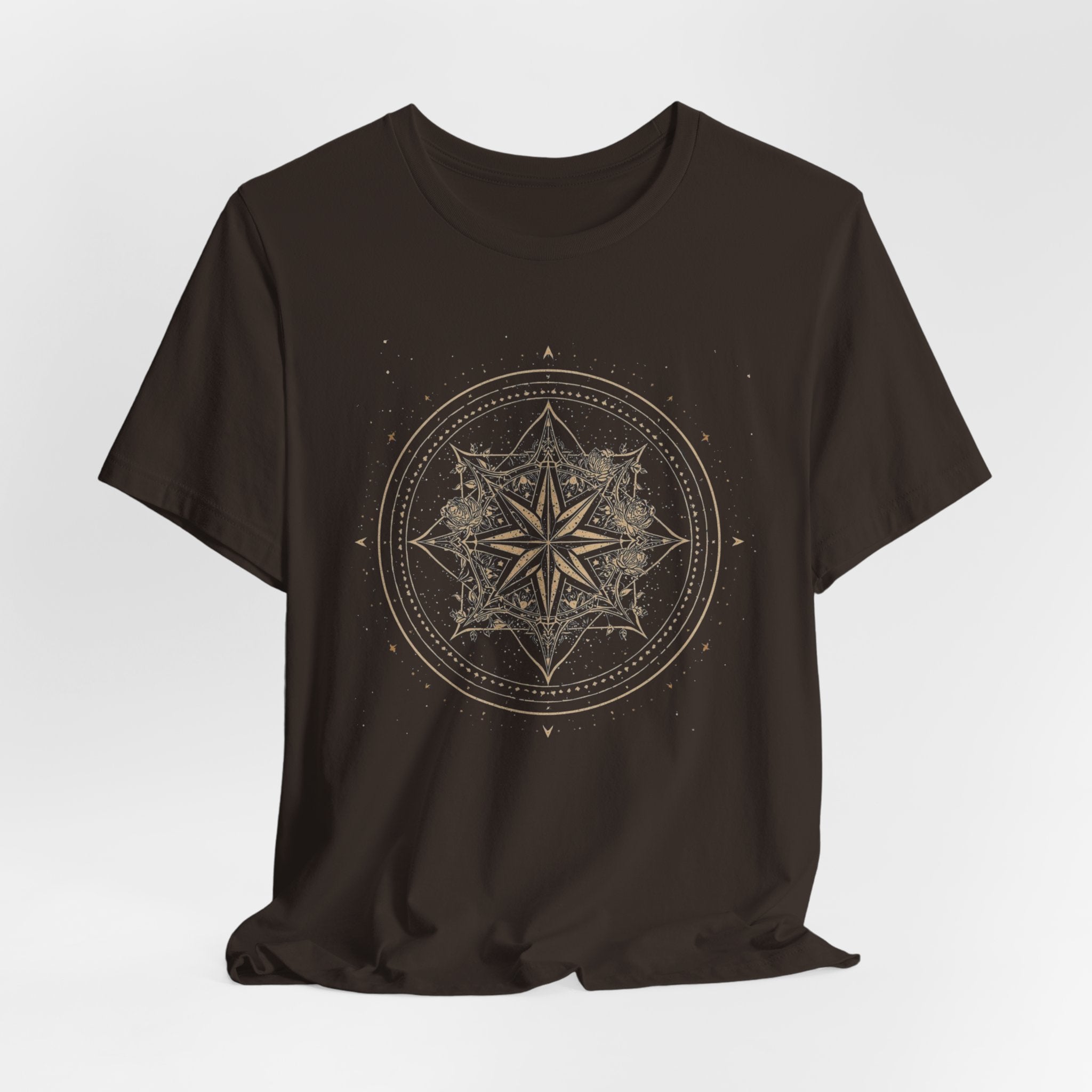 Celestial Compass Rose Floral Mandala Graphic T-Shirt