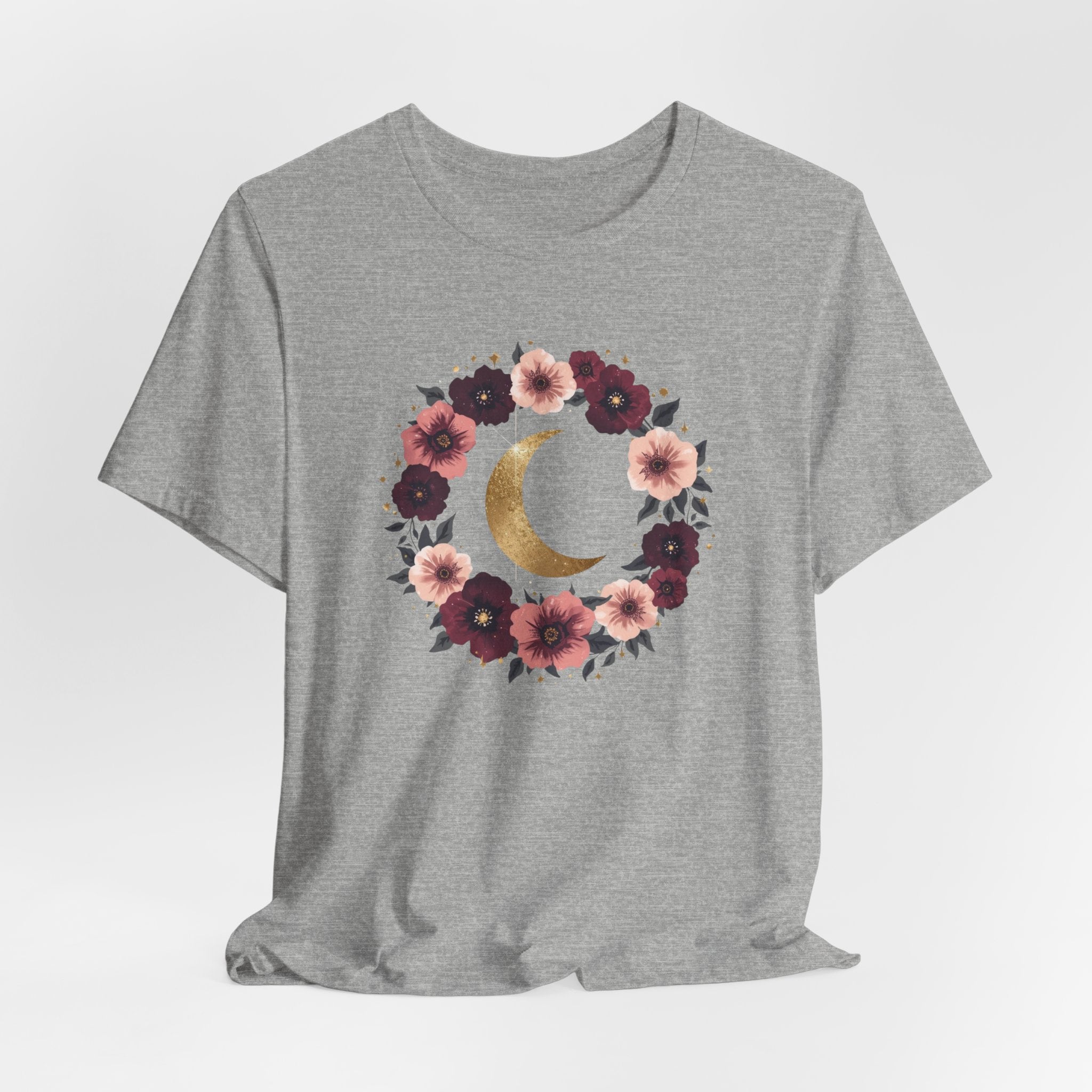 Golden Moon Floral Wreath Graphic T-Shirt