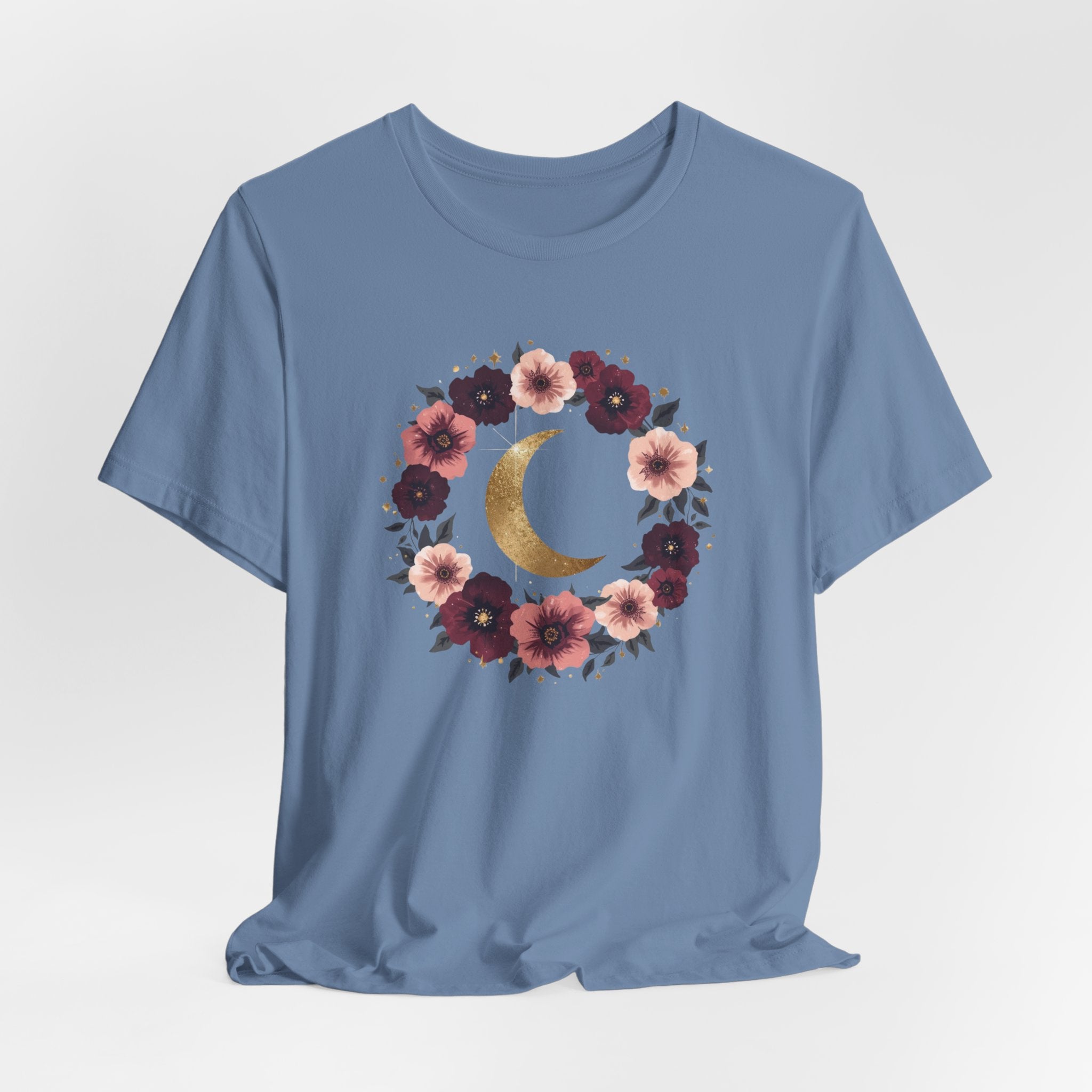 Golden Moon Floral Wreath Graphic T-Shirt