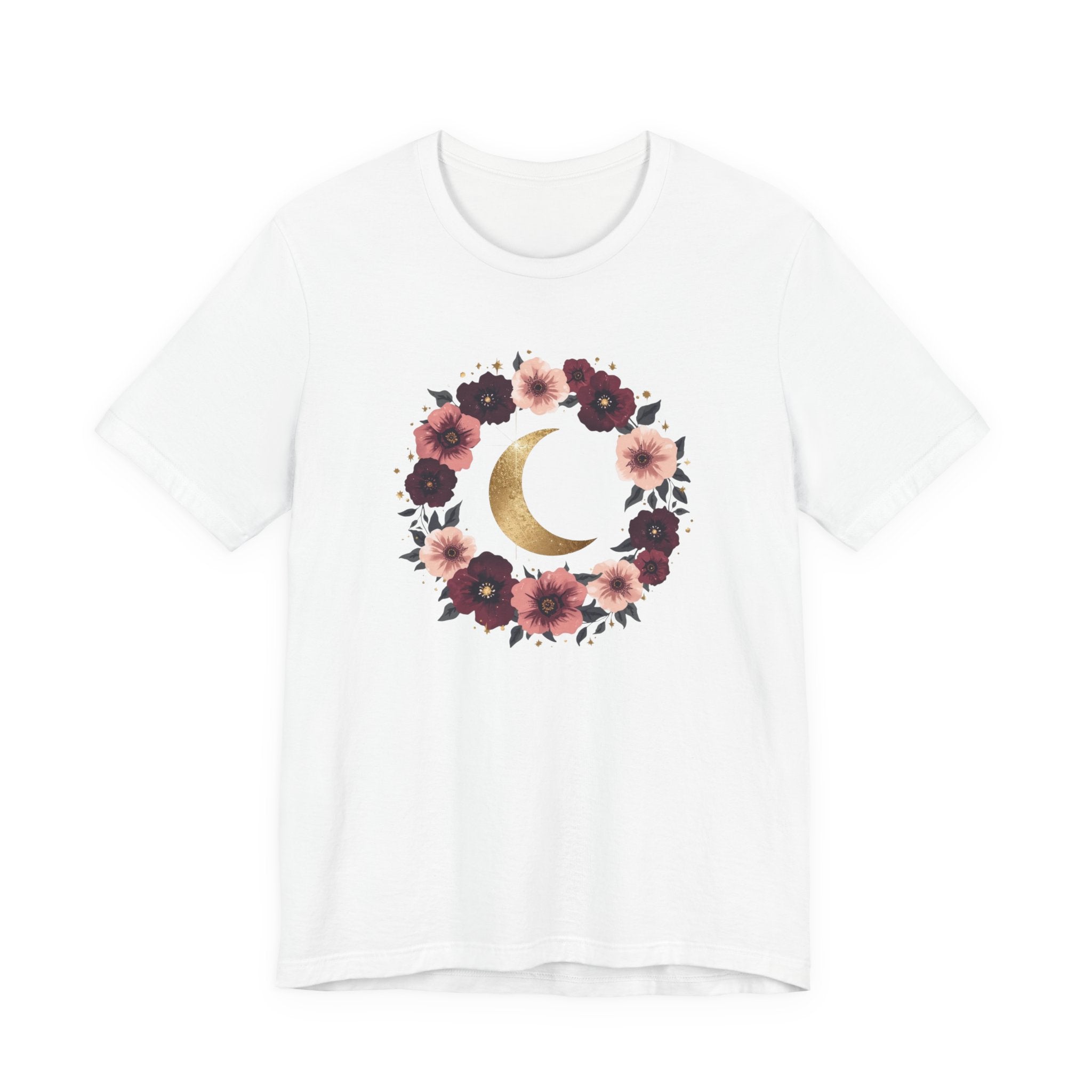 Golden Moon Floral Wreath Graphic T-Shirt