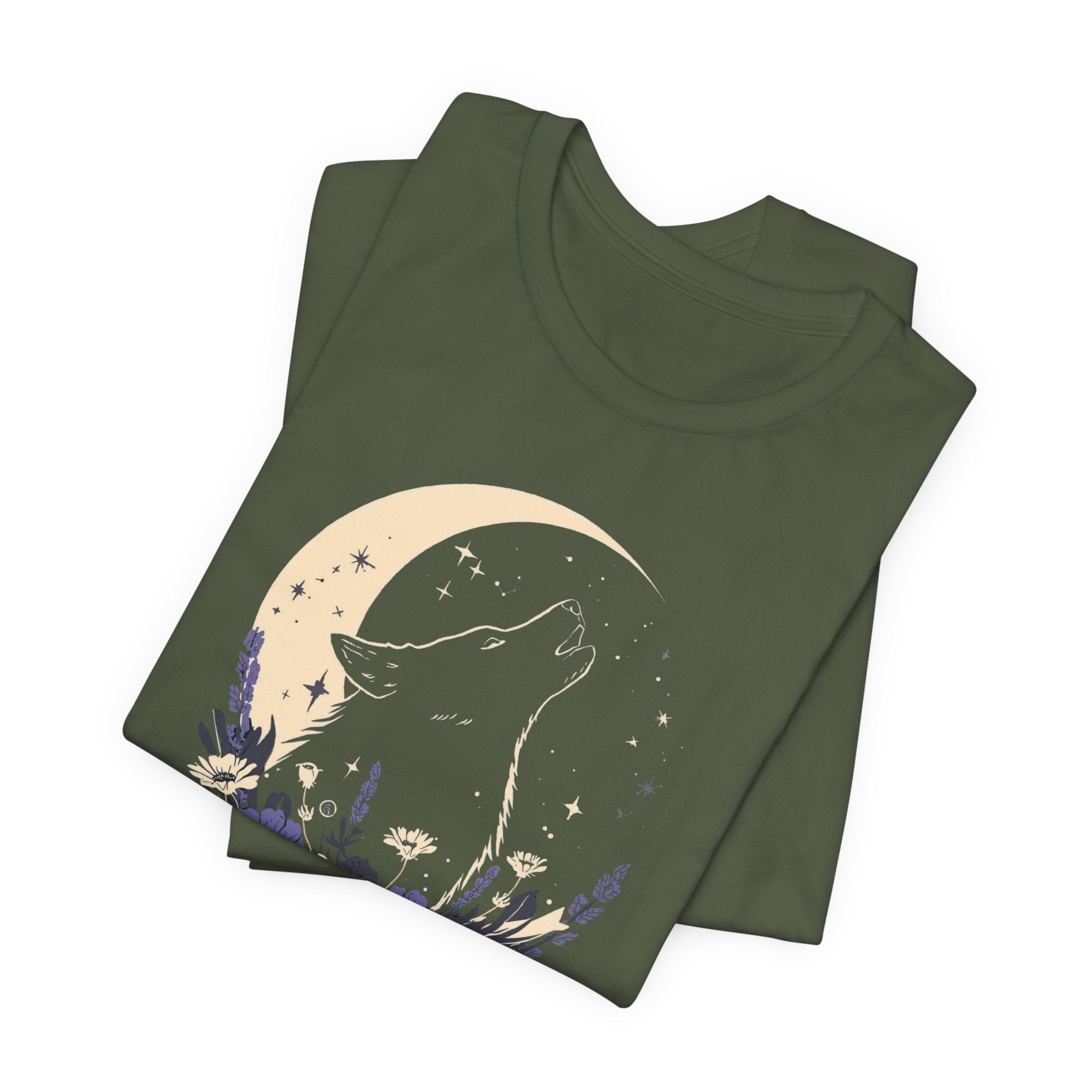 Moonlit Wolf Wildflower Graphic T-Shirt