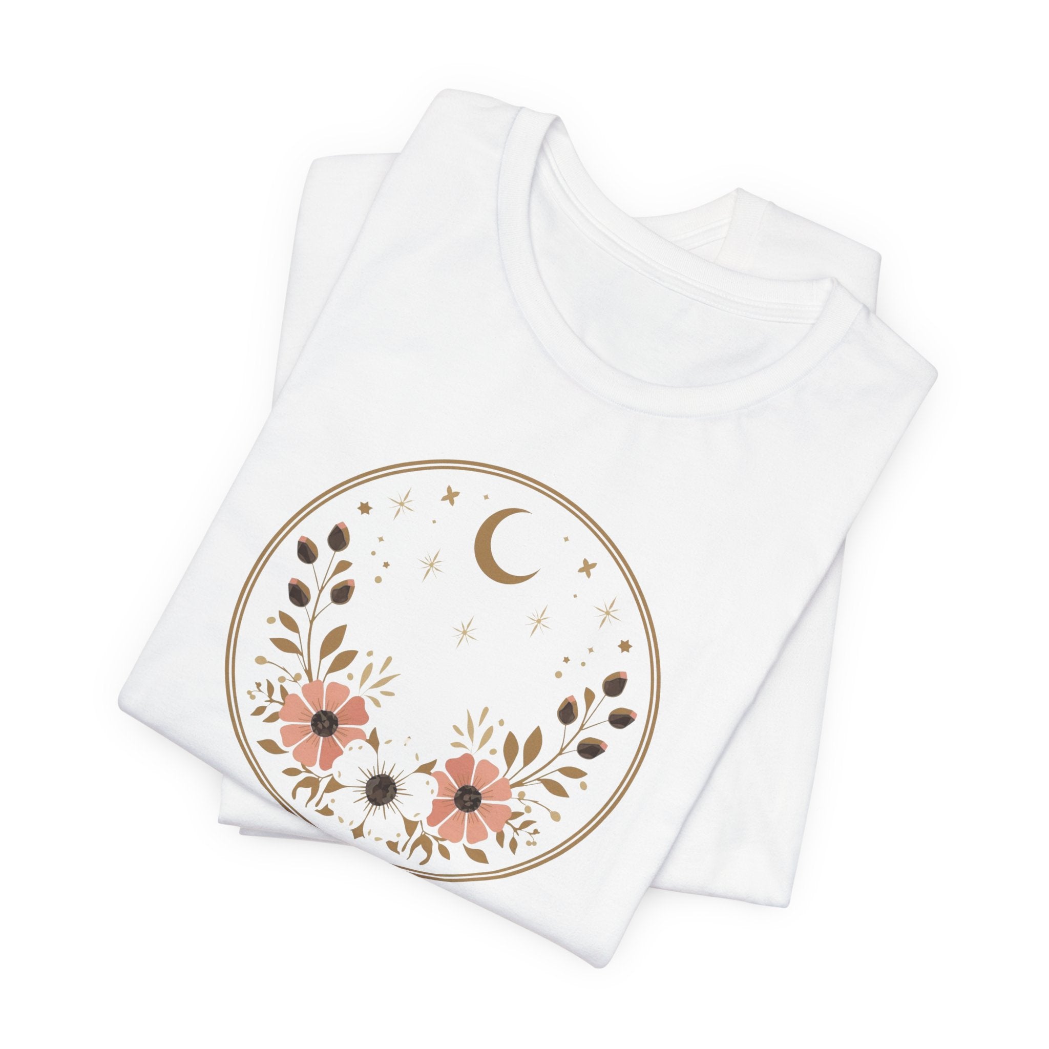 Minimal Celestial Floral Moon Graphic Tee