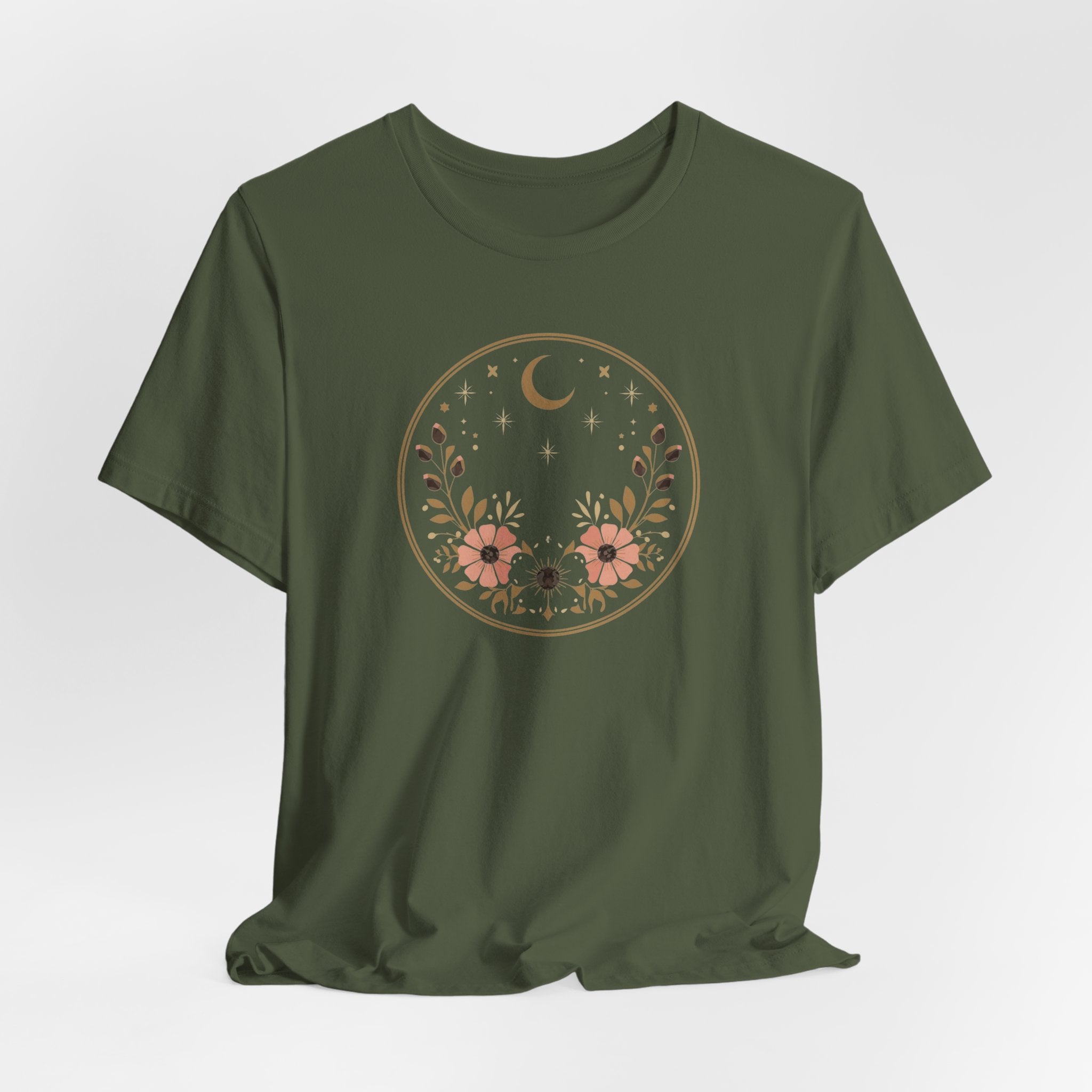 Minimal Celestial Floral Moon Graphic Tee
