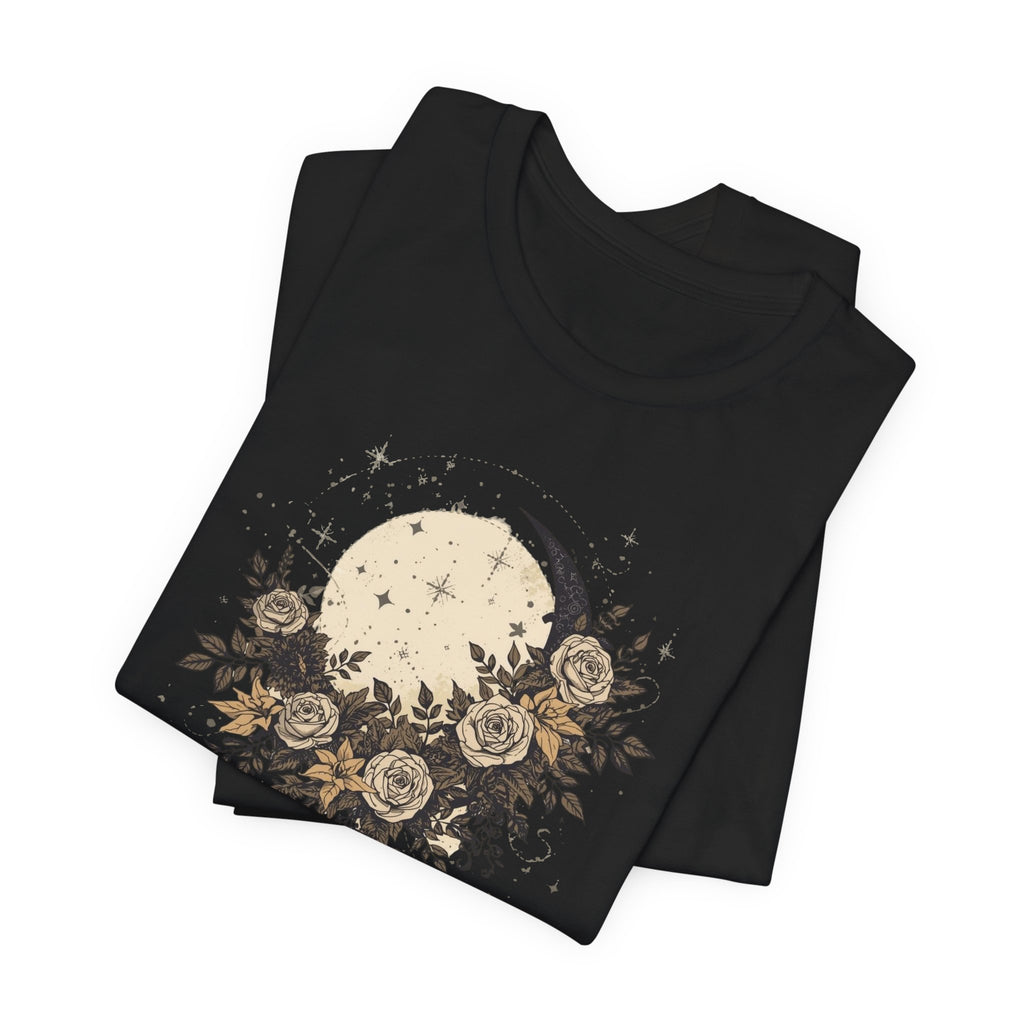 Celestial Moon & Roses Graphic T-Shirt