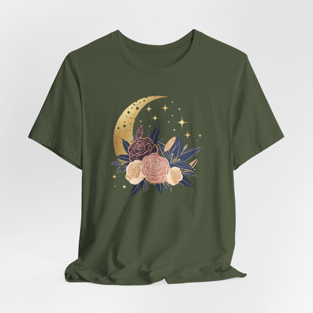 Golden Moon & Roses Celestial Graphic T-Shirt
