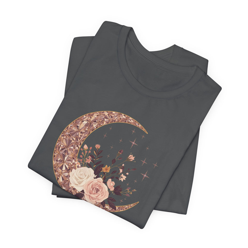 Rose Gold Celestial Moon Floral Graphic T-Shirt
