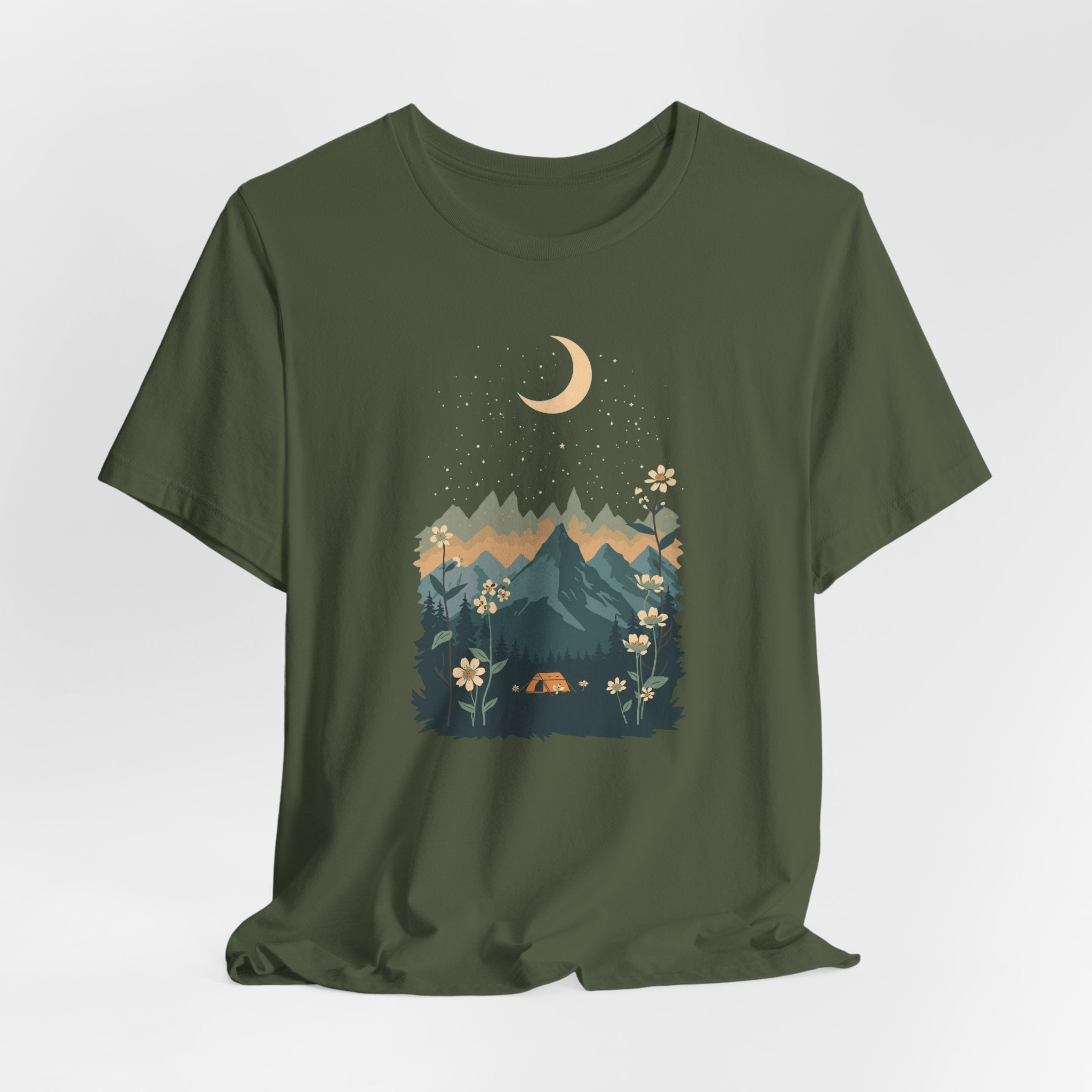 Moonlit Mountain Camping Graphic T-Shirt