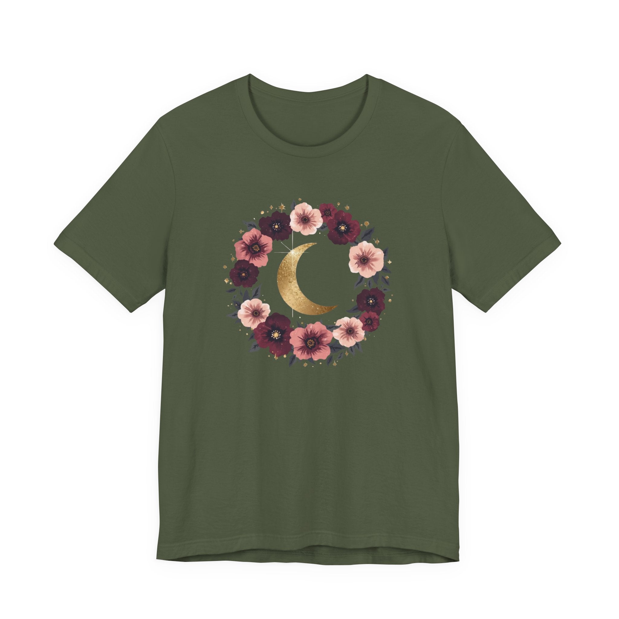 Golden Moon Floral Wreath Graphic T-Shirt