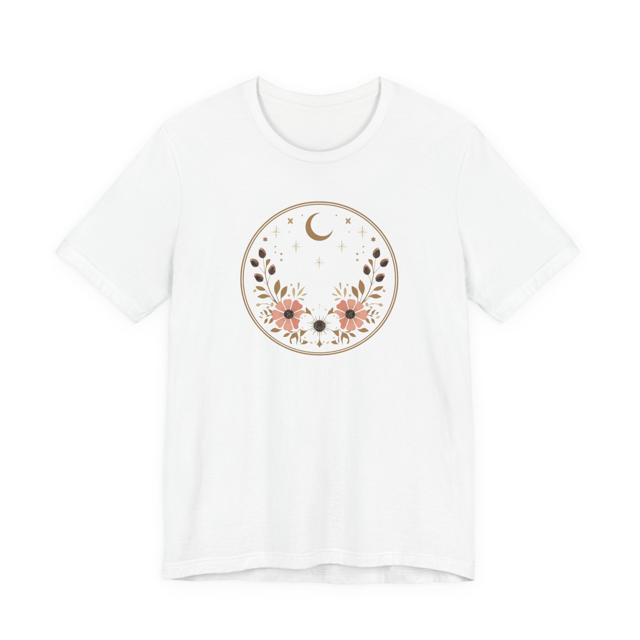 Minimal Celestial Floral Moon Graphic Tee
