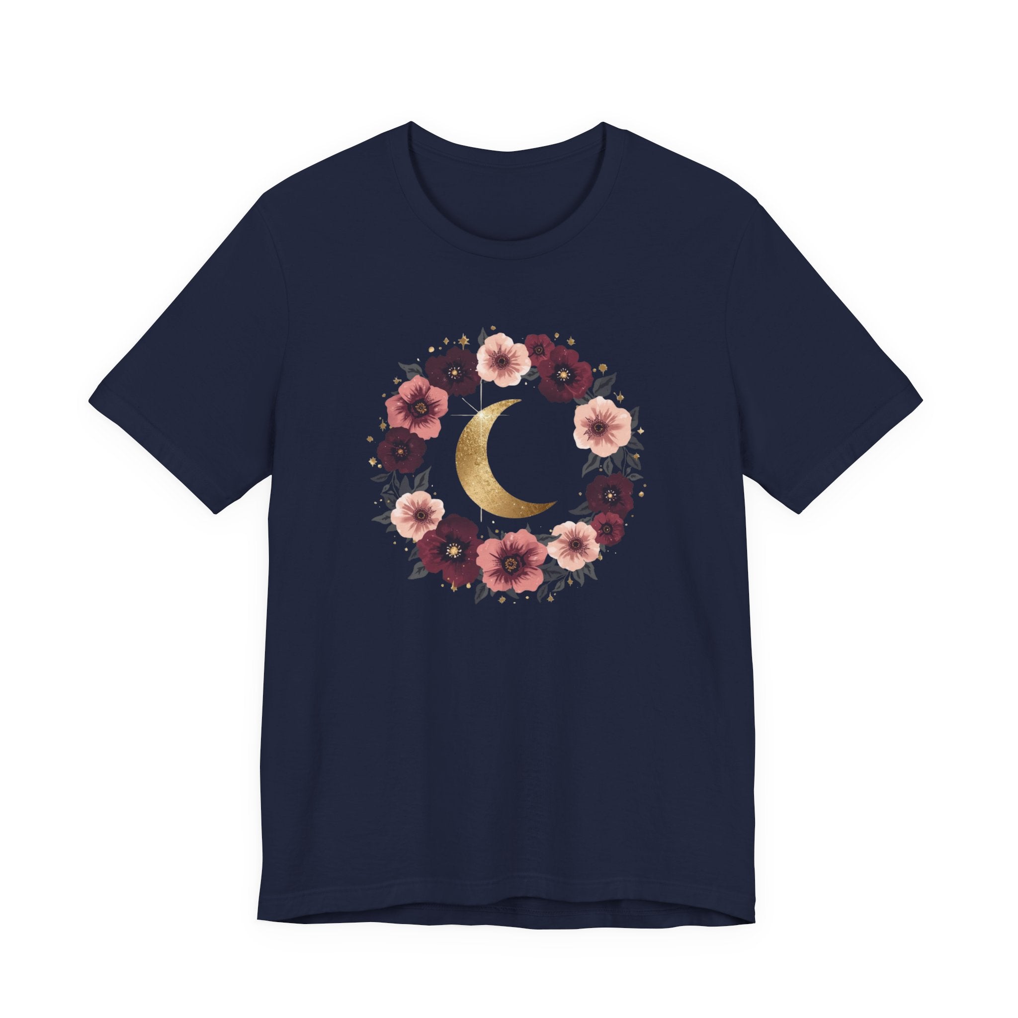 Golden Moon Floral Wreath Graphic T-Shirt