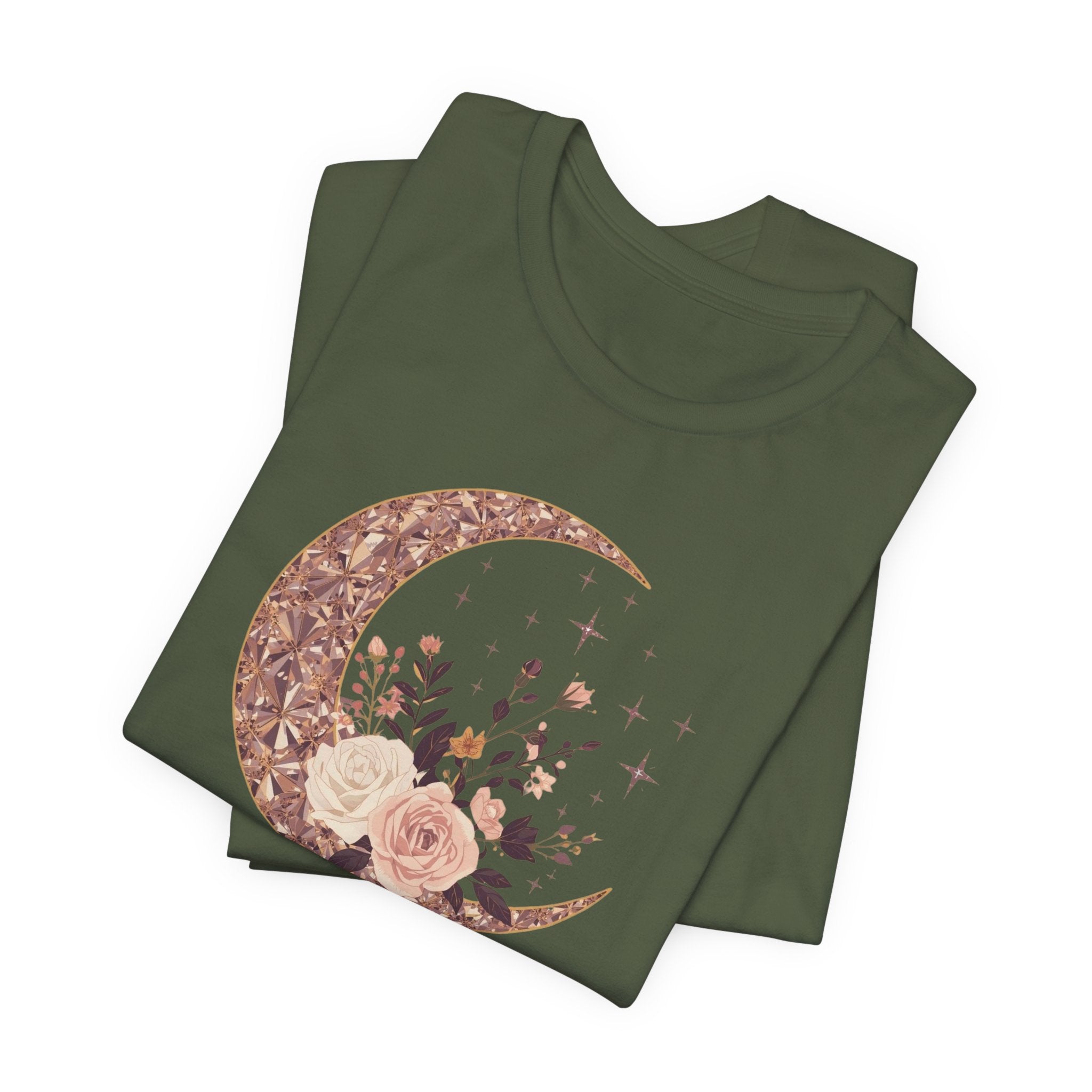 Rose Gold Celestial Moon Floral Graphic T-Shirt