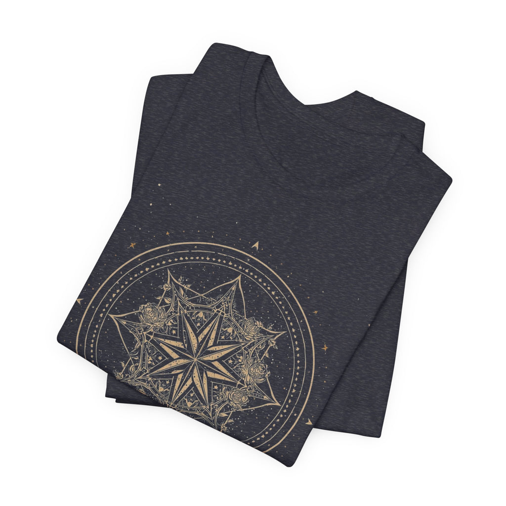 Celestial Compass Rose Floral Mandala Graphic T-Shirt
