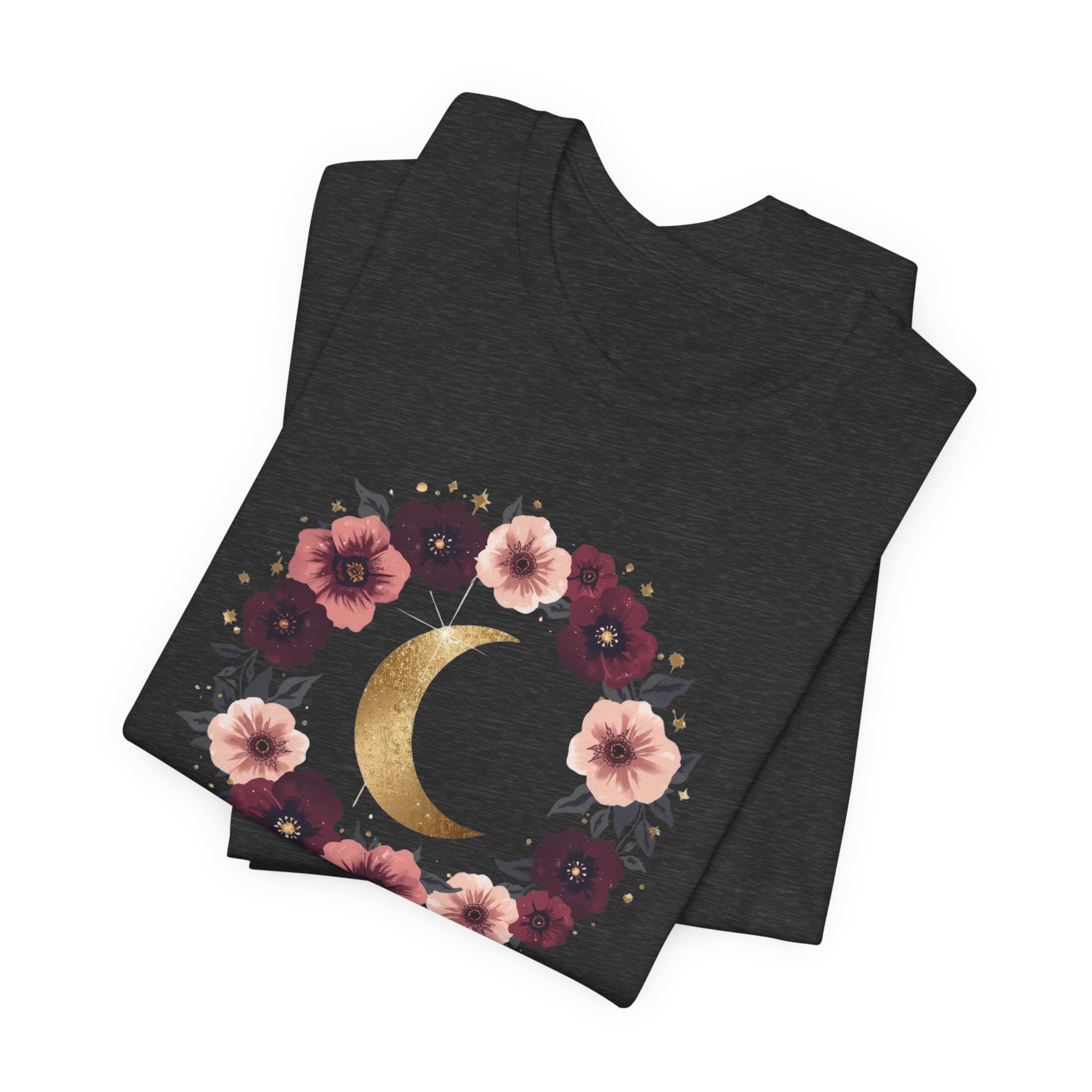 Golden Moon Floral Wreath Graphic T-Shirt