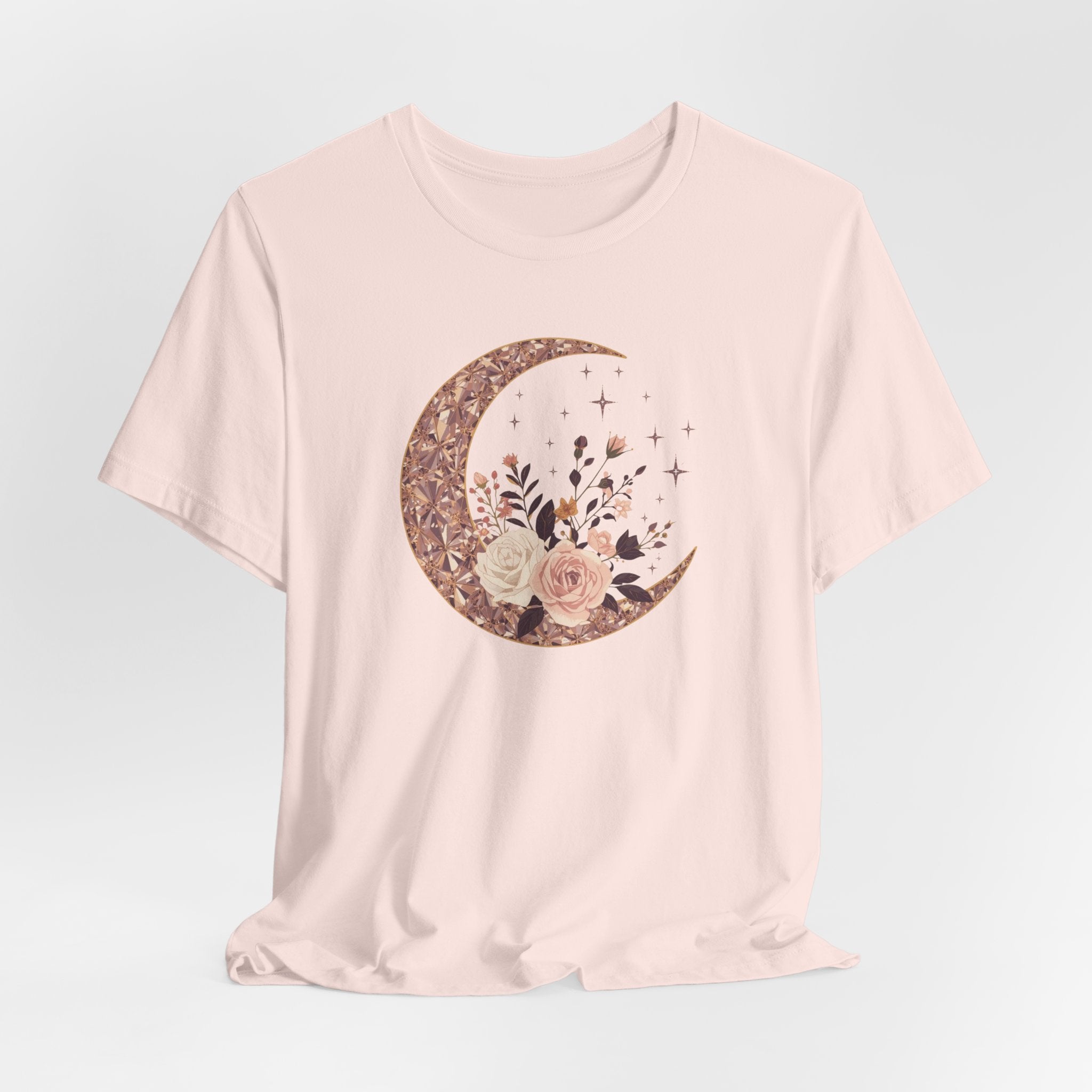 Rose Gold Celestial Moon Floral Graphic T-Shirt