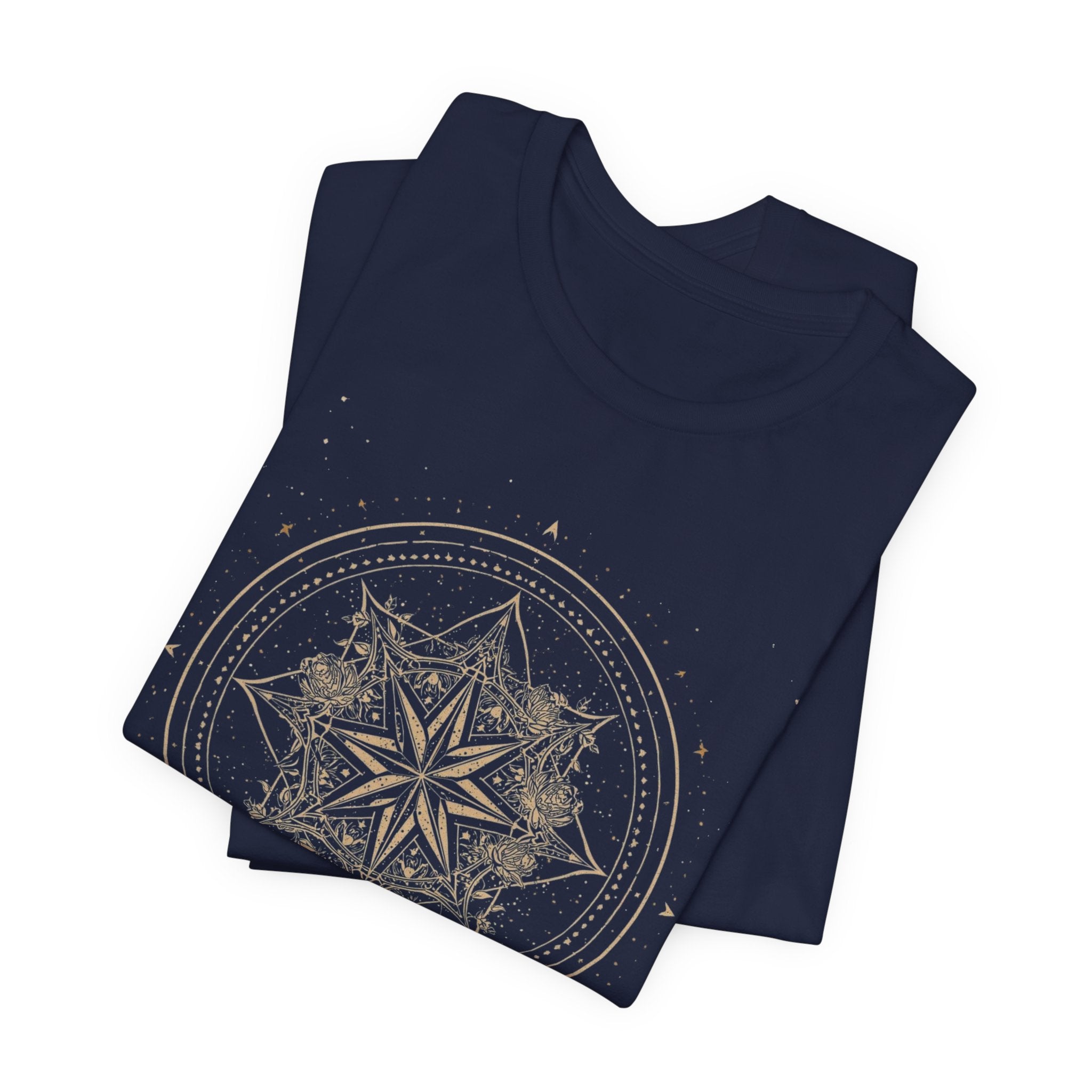Celestial Compass Rose Floral Mandala Graphic T-Shirt