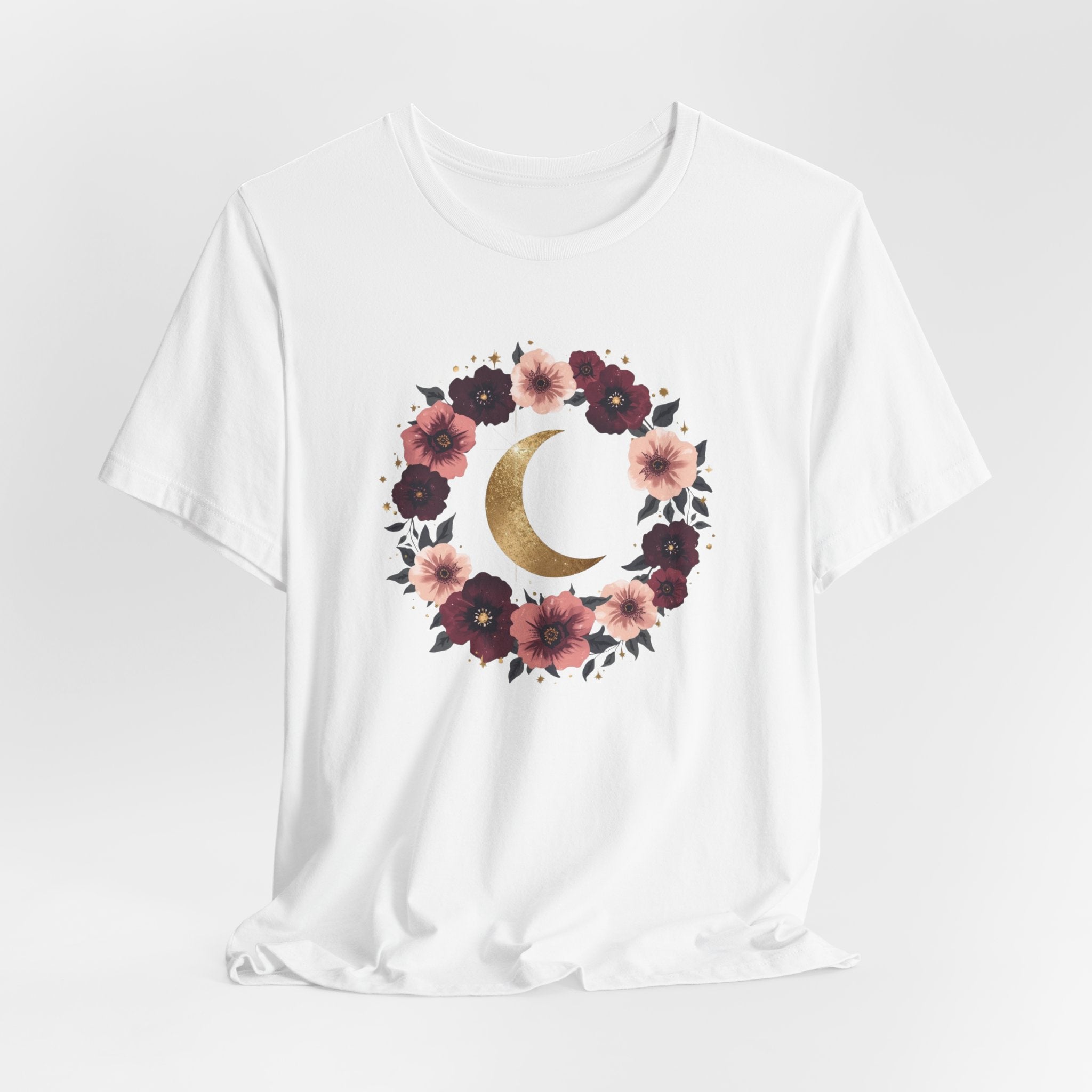 Golden Moon Floral Wreath Graphic T-Shirt