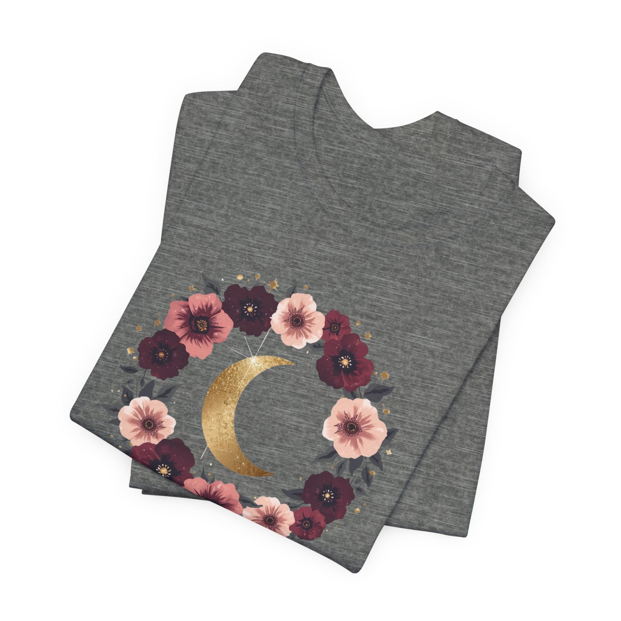 Golden Moon Floral Wreath Graphic T-Shirt