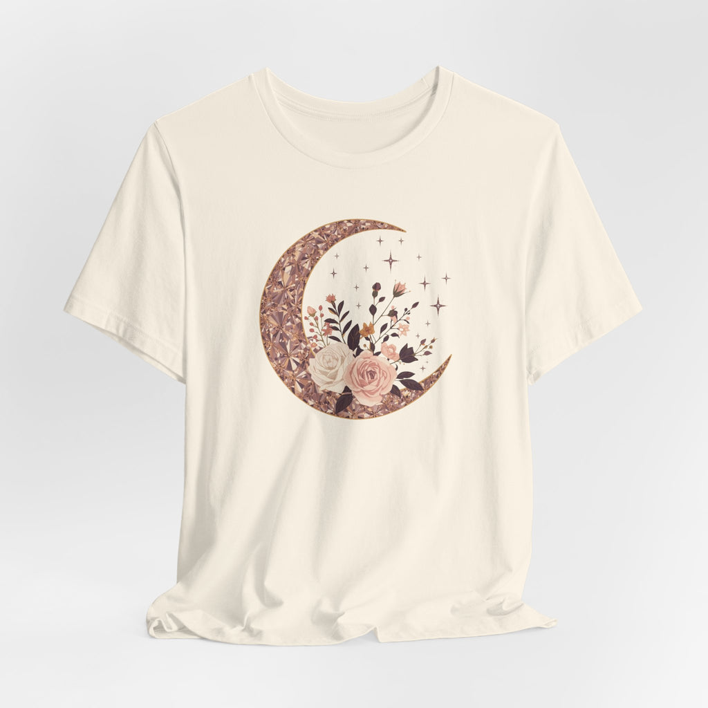 Rose Gold Celestial Moon Floral Graphic T-Shirt