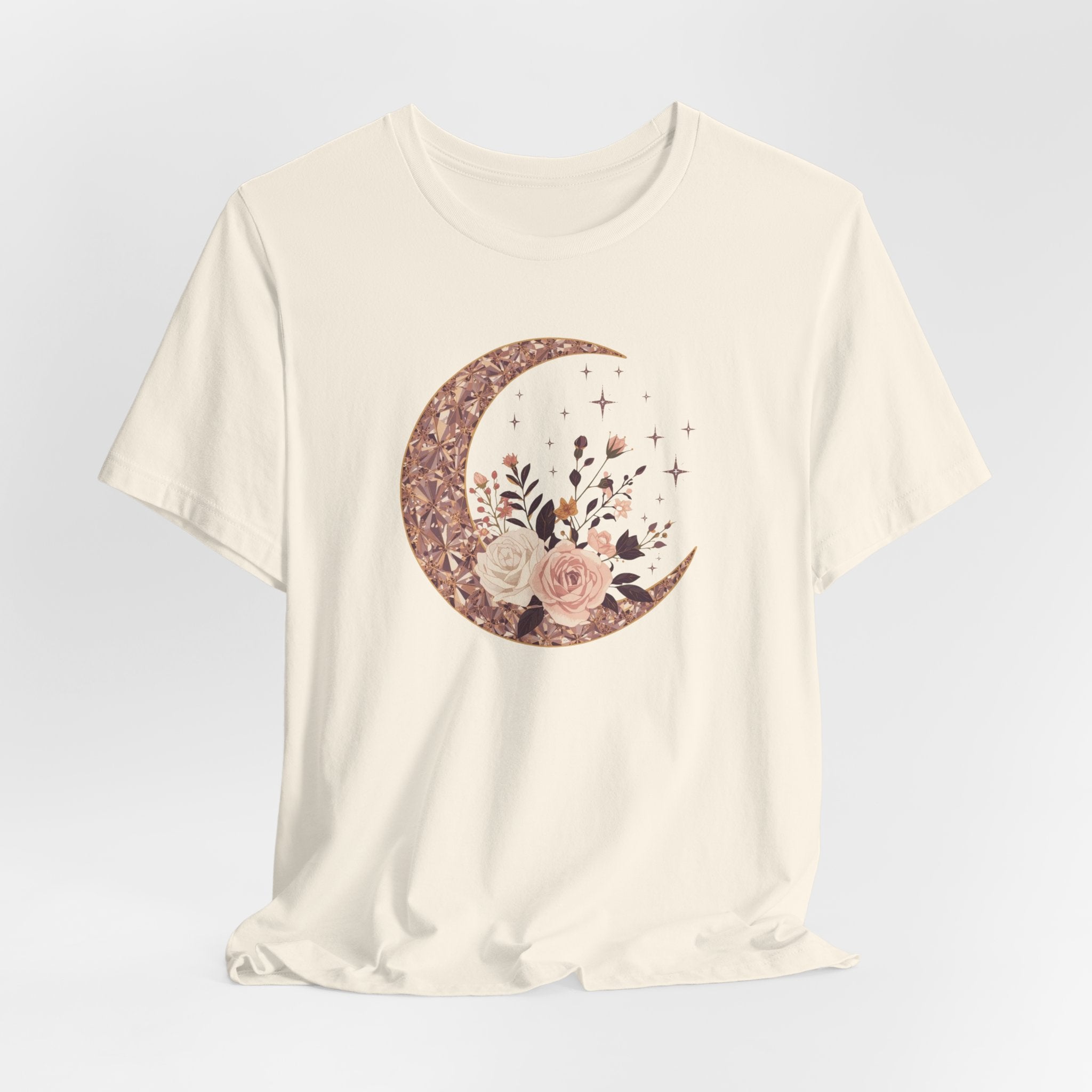 Rose Gold Celestial Moon Floral Graphic T-Shirt
