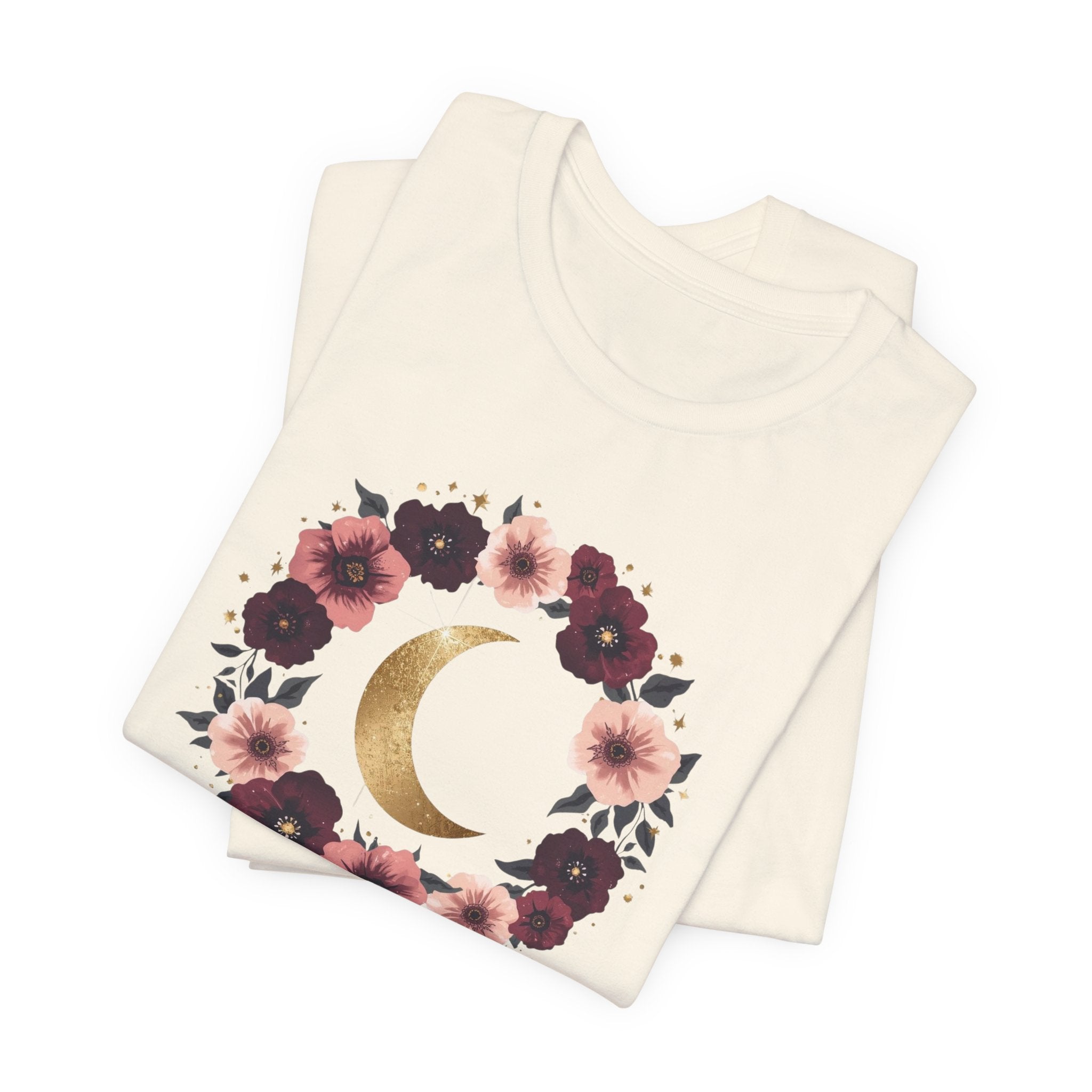Golden Moon Floral Wreath Graphic T-Shirt