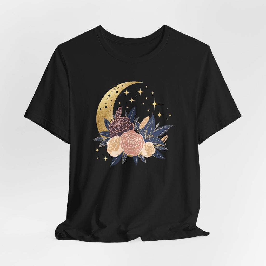 Golden Moon & Roses Celestial Graphic T-Shirt