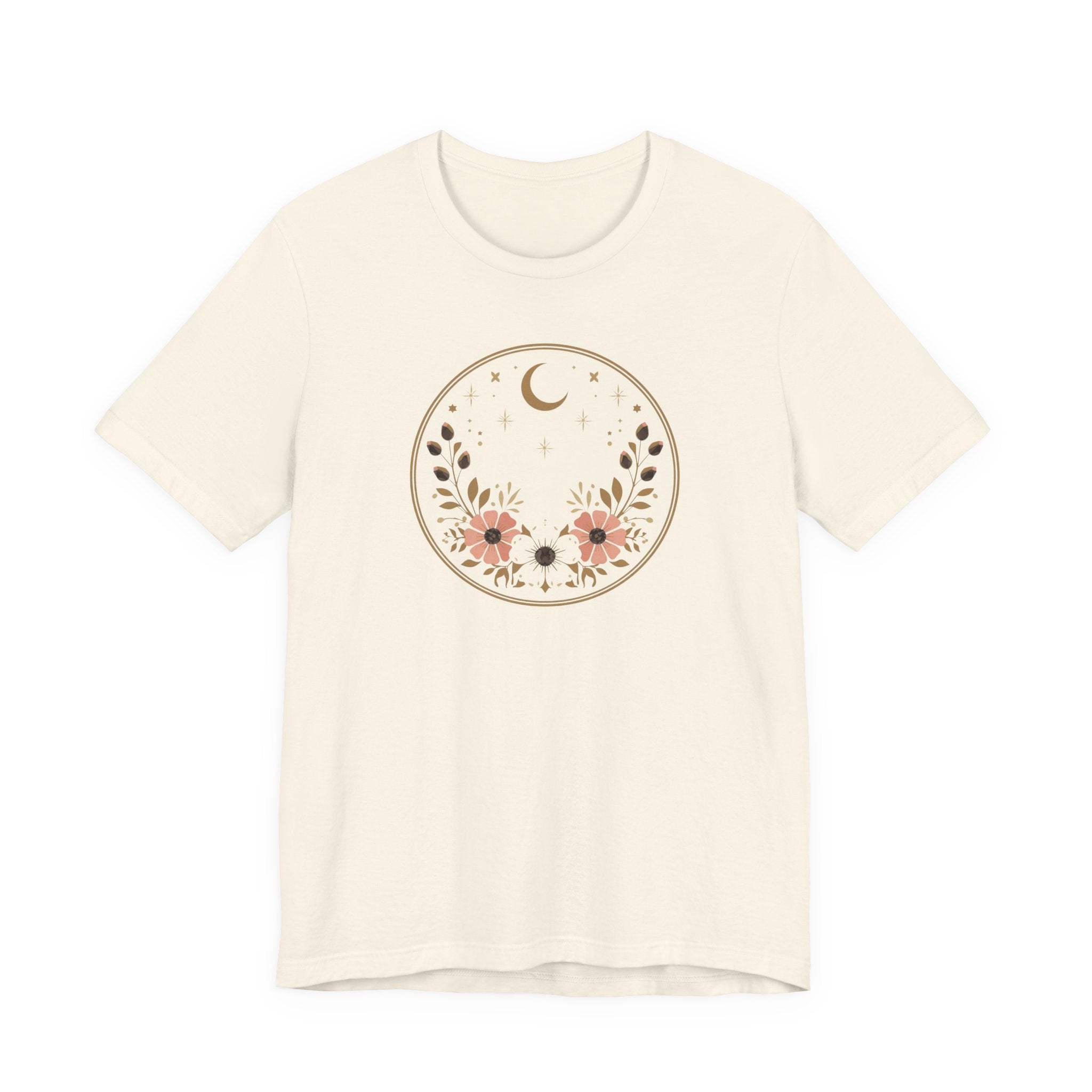 Minimal Celestial Floral Moon Graphic Tee