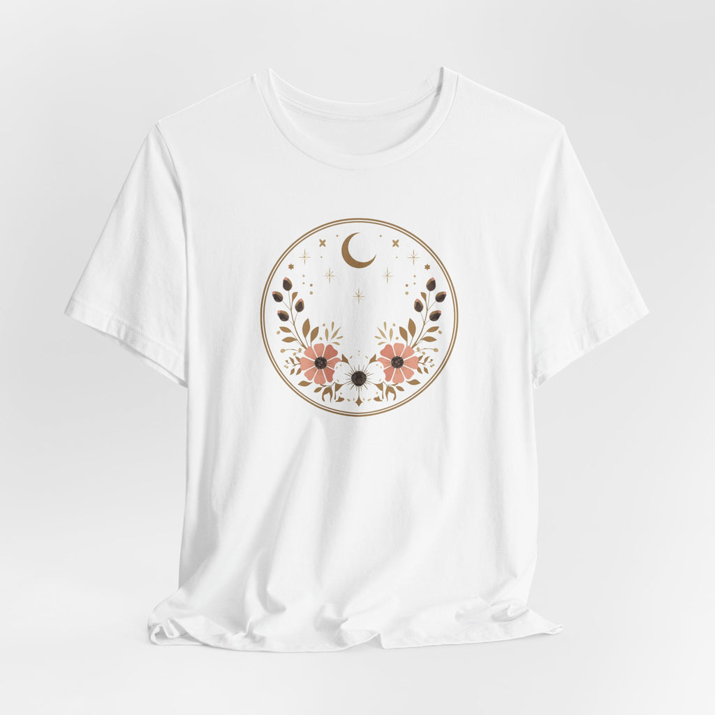 Minimal Celestial Floral Moon Graphic Tee