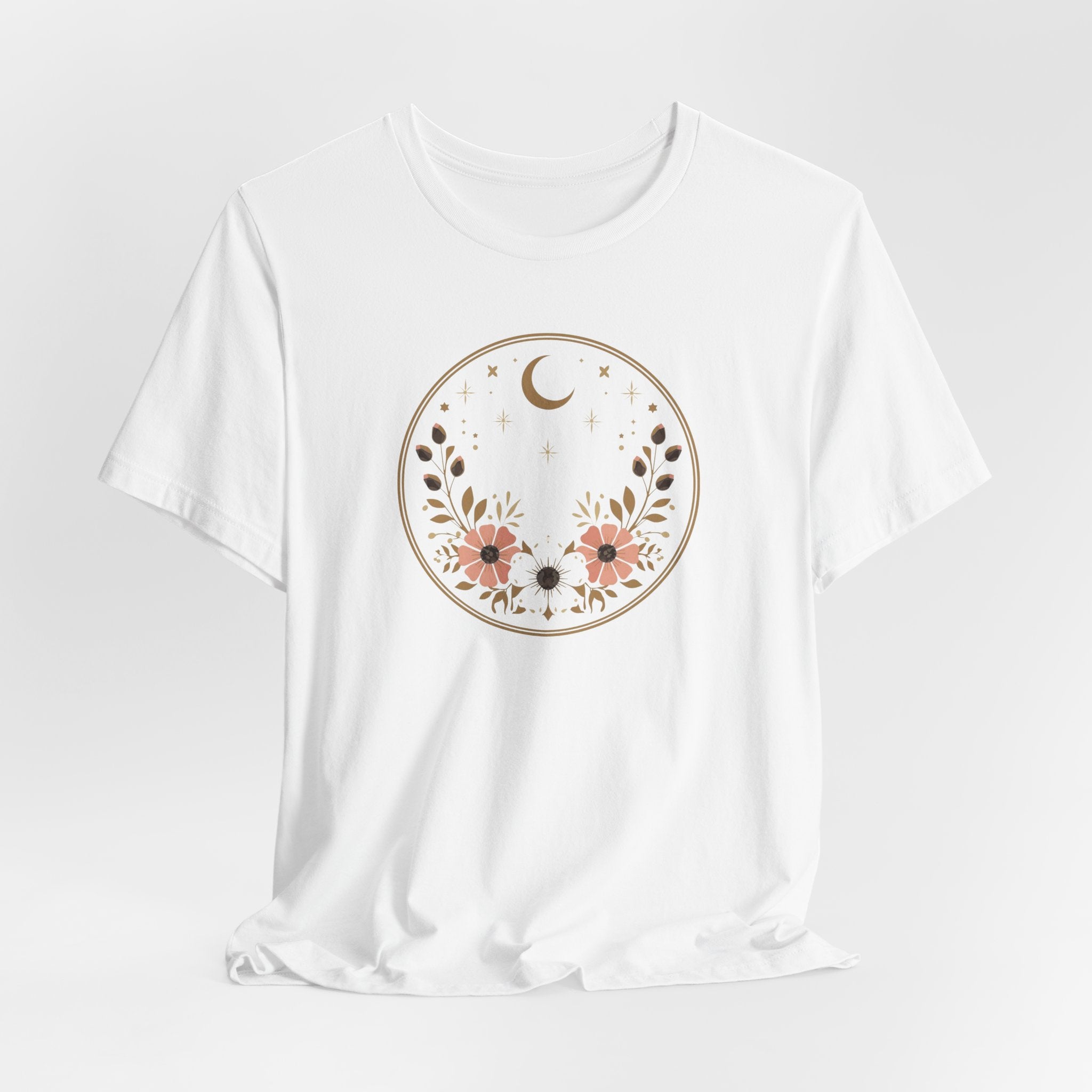 Minimal Celestial Floral Moon Graphic Tee