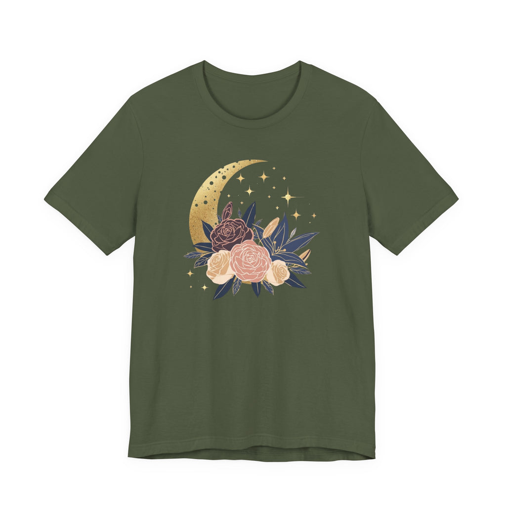 Golden Moon & Roses Celestial Graphic T-Shirt