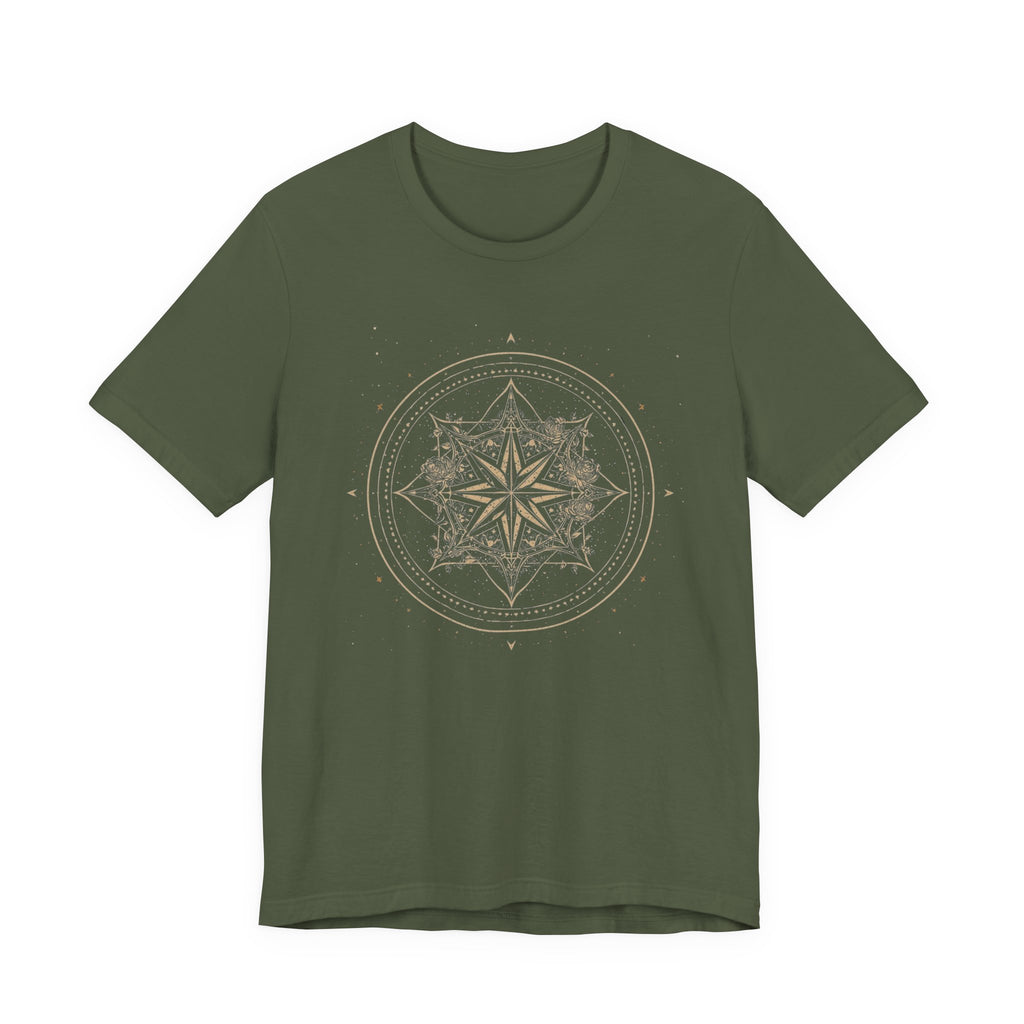 Celestial Compass Rose Floral Mandala Graphic T-Shirt