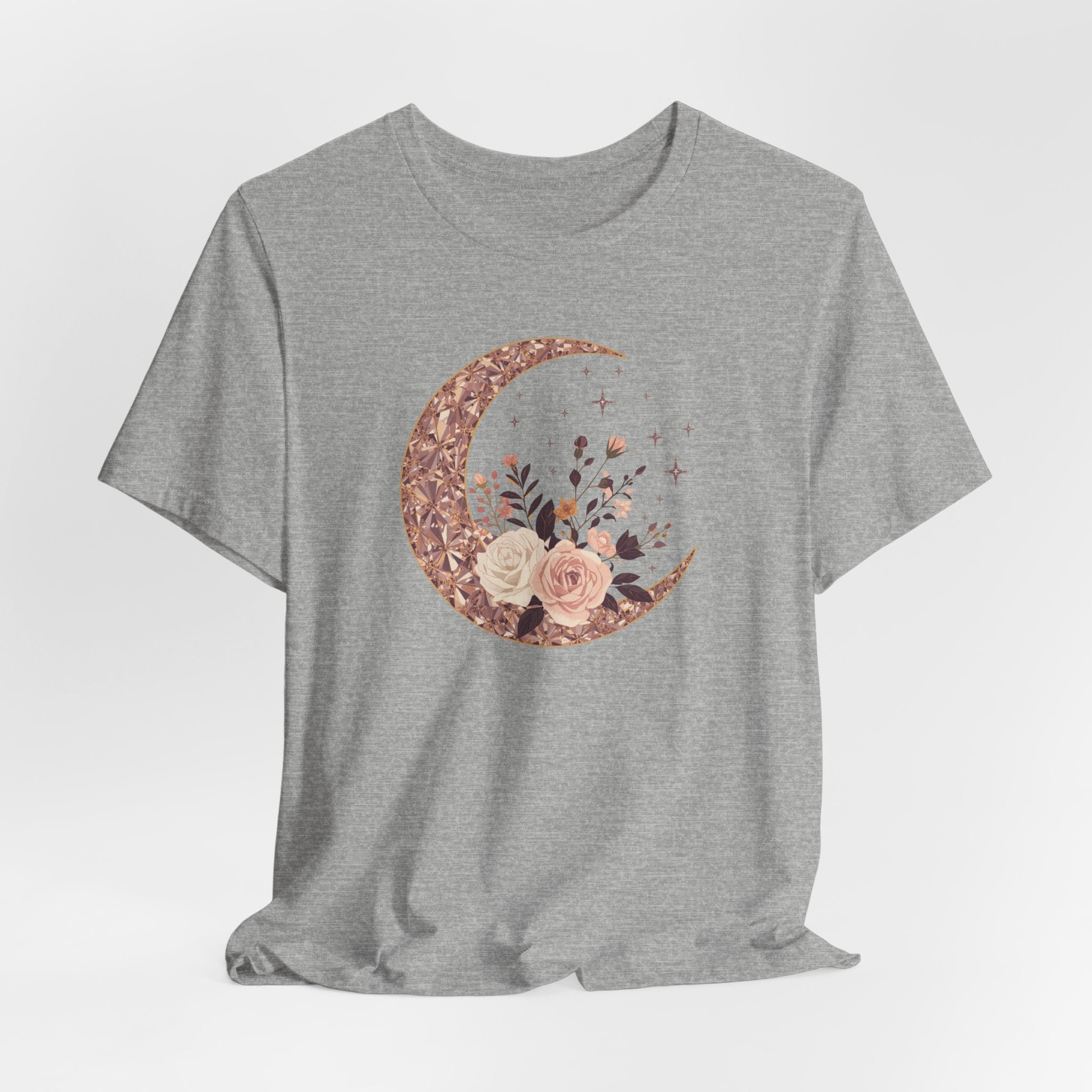Rose Gold Celestial Moon Floral Graphic T-Shirt