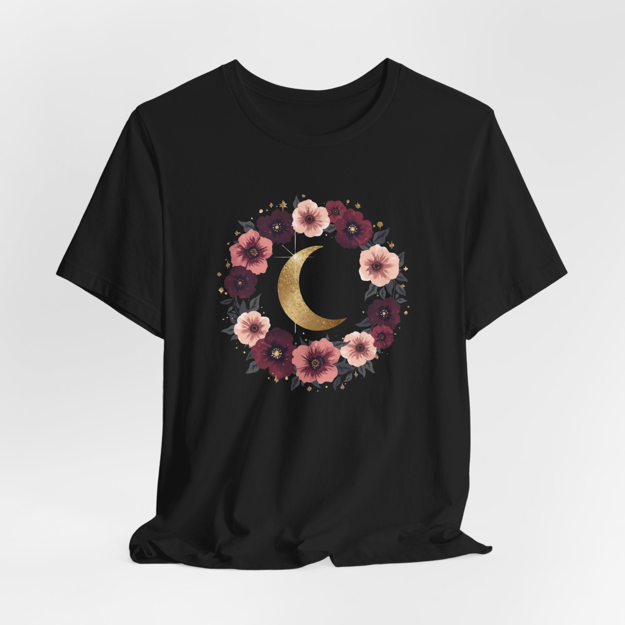 Golden Moon Floral Wreath Graphic T-Shirt