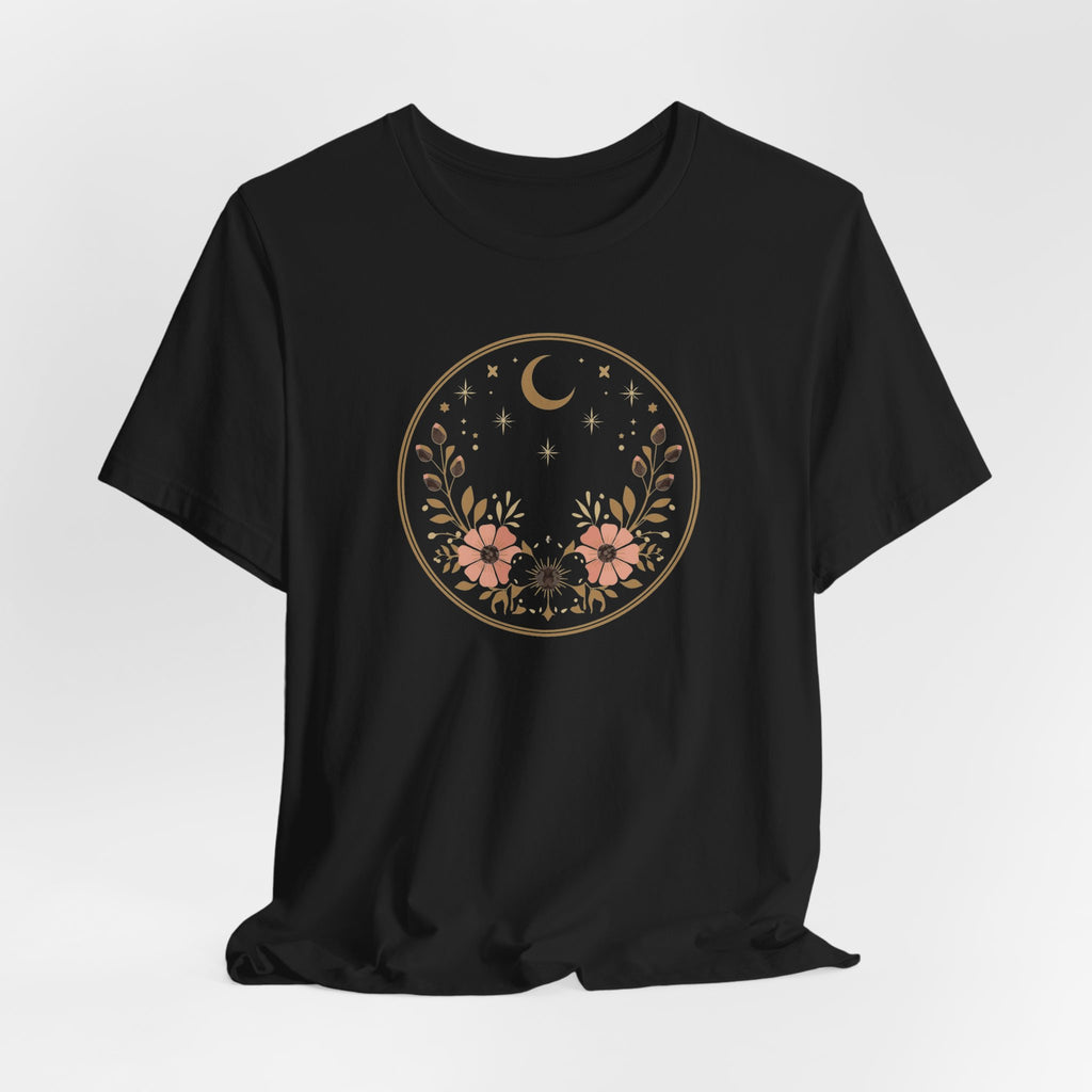 Minimal Celestial Floral Moon Graphic Tee