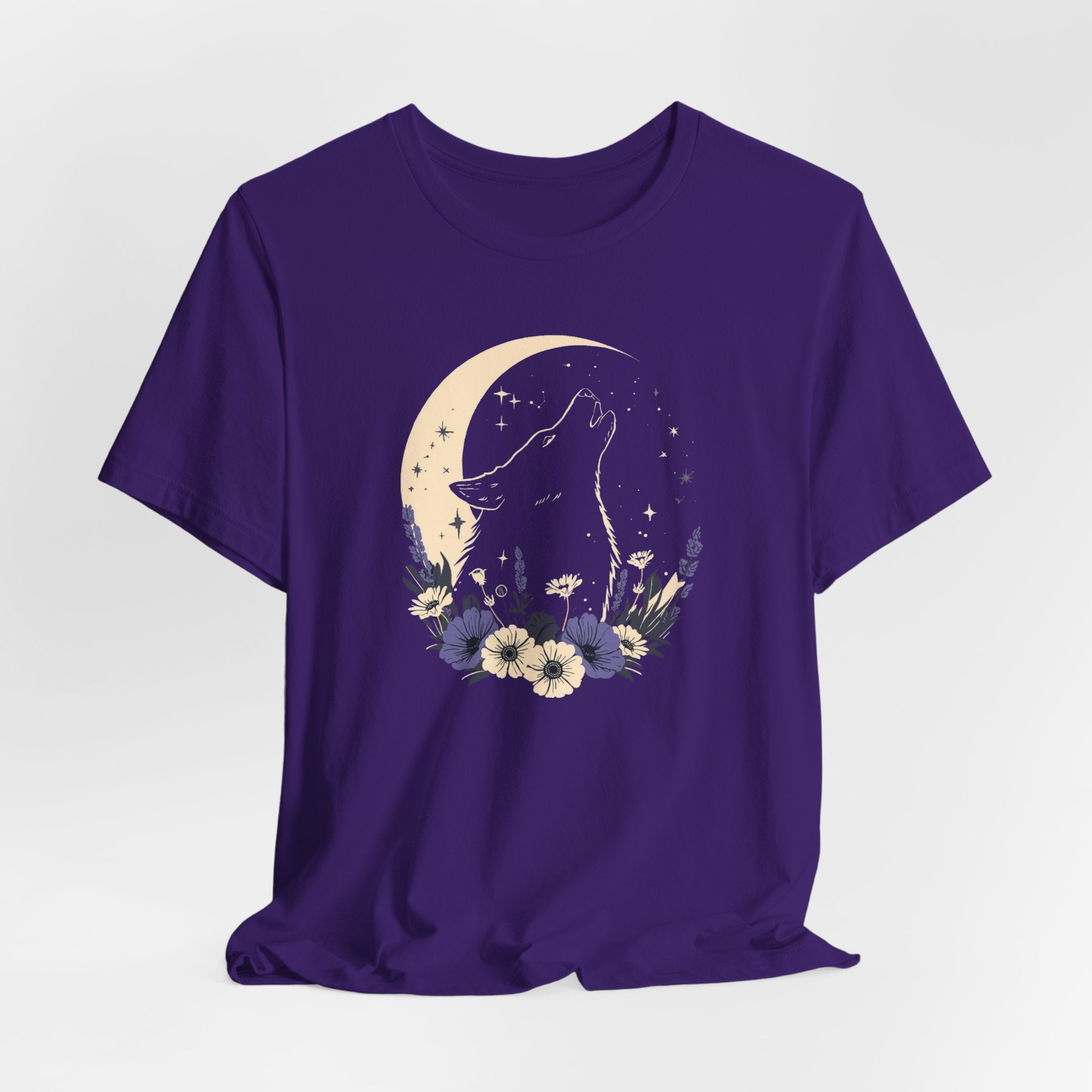 Moonlit Wolf Wildflower Graphic T-Shirt