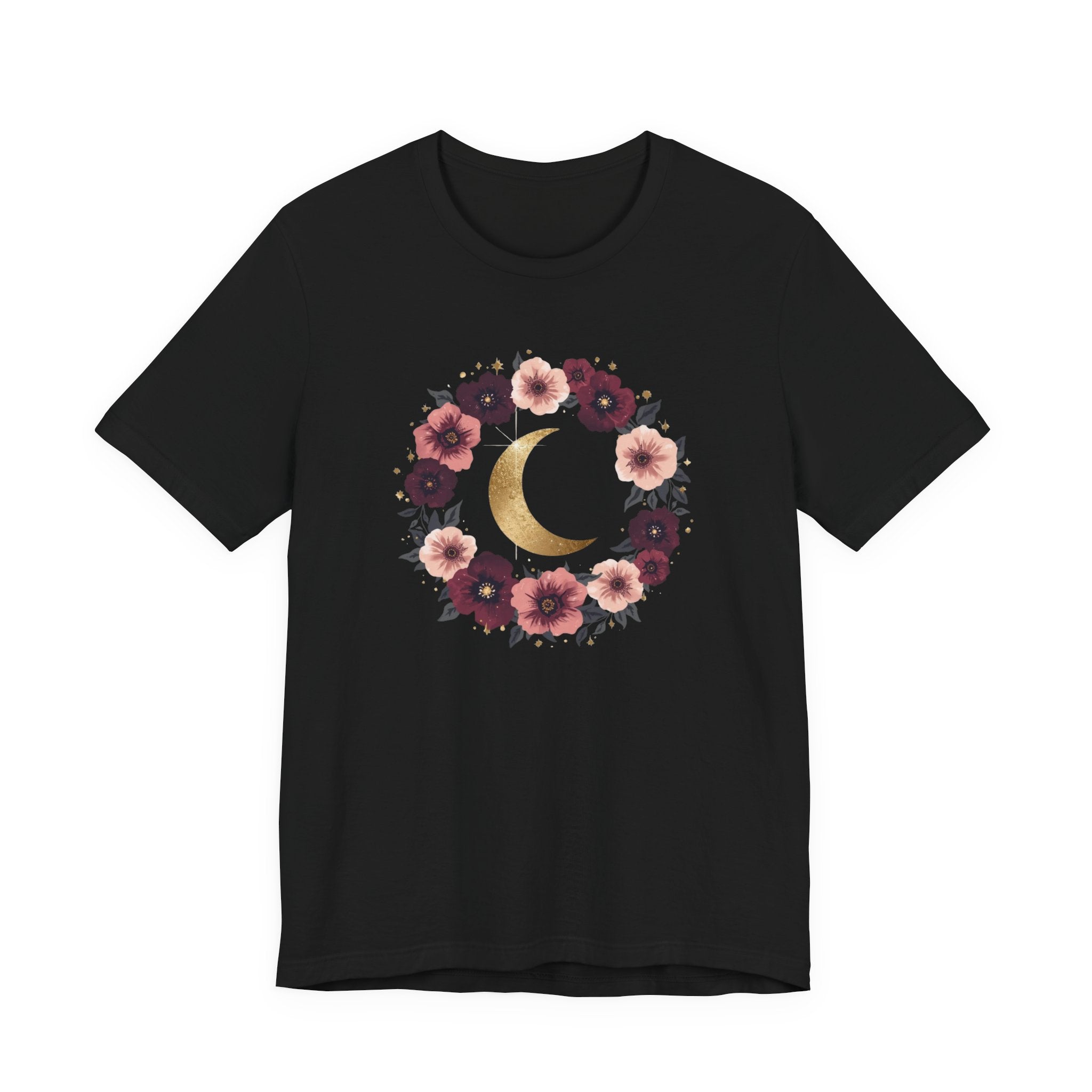 Golden Moon Floral Wreath Graphic T-Shirt