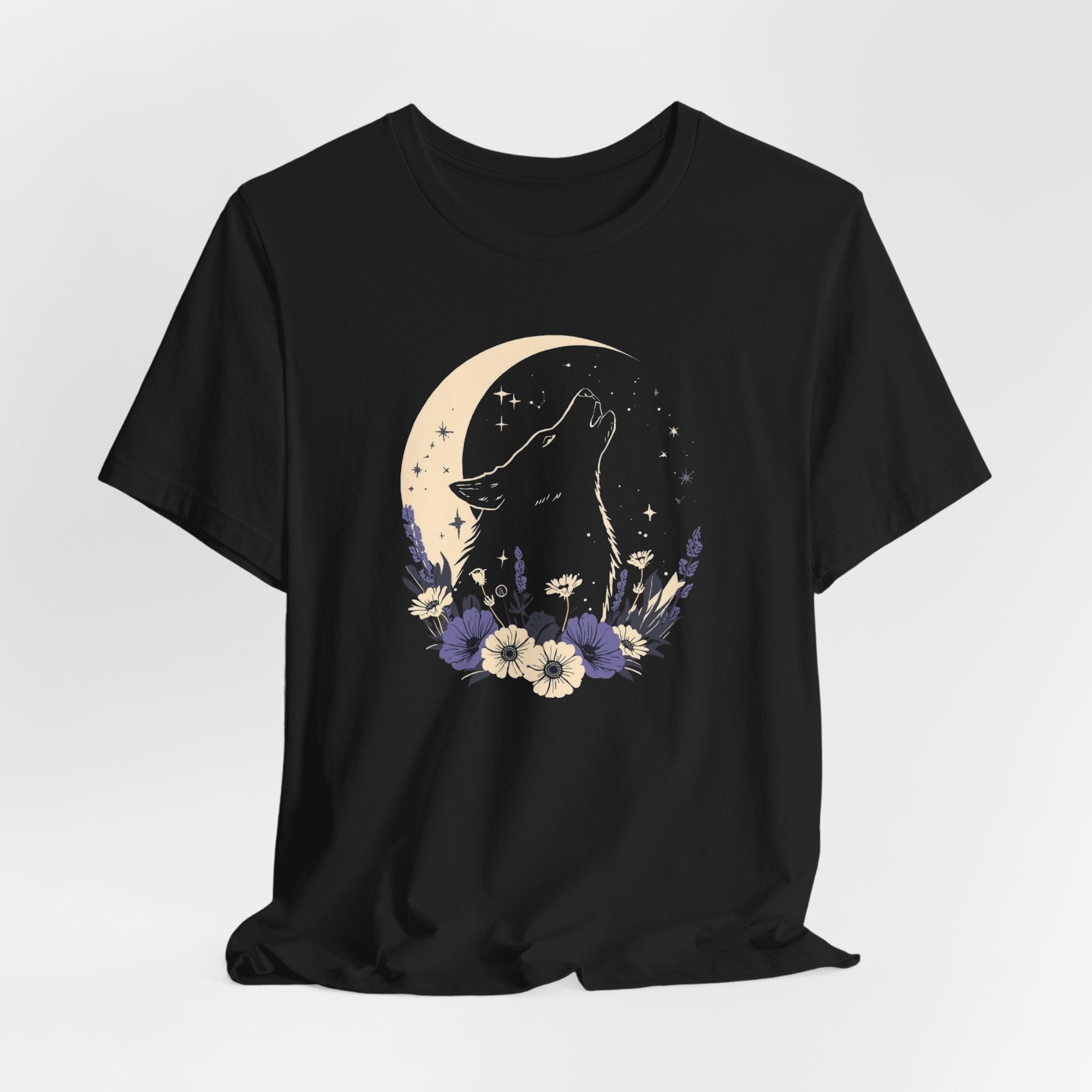 Moonlit Wolf Wildflower Graphic T-Shirt