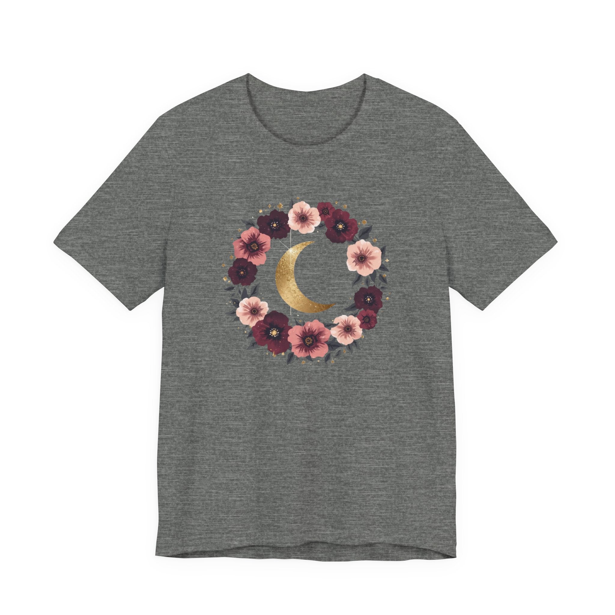 Golden Moon Floral Wreath Graphic T-Shirt