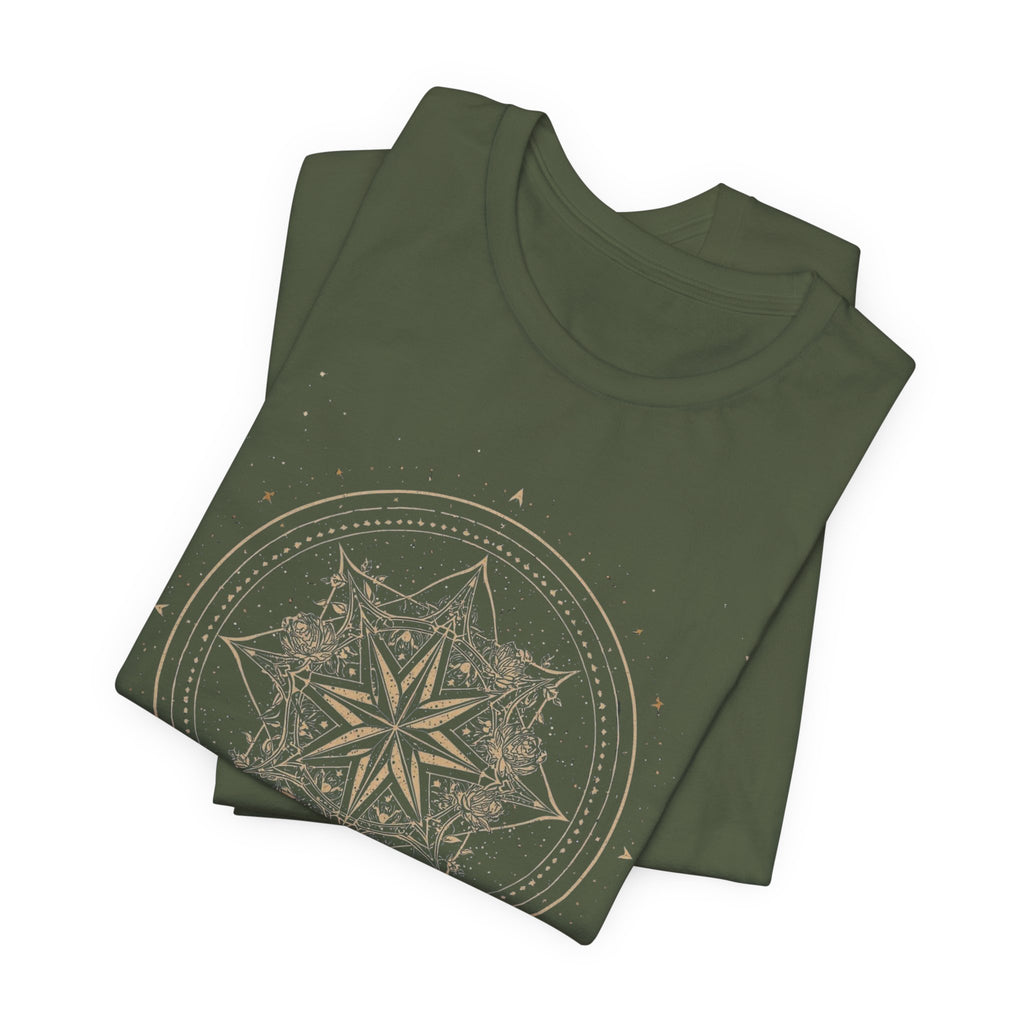 Celestial Compass Rose Floral Mandala Graphic T-Shirt