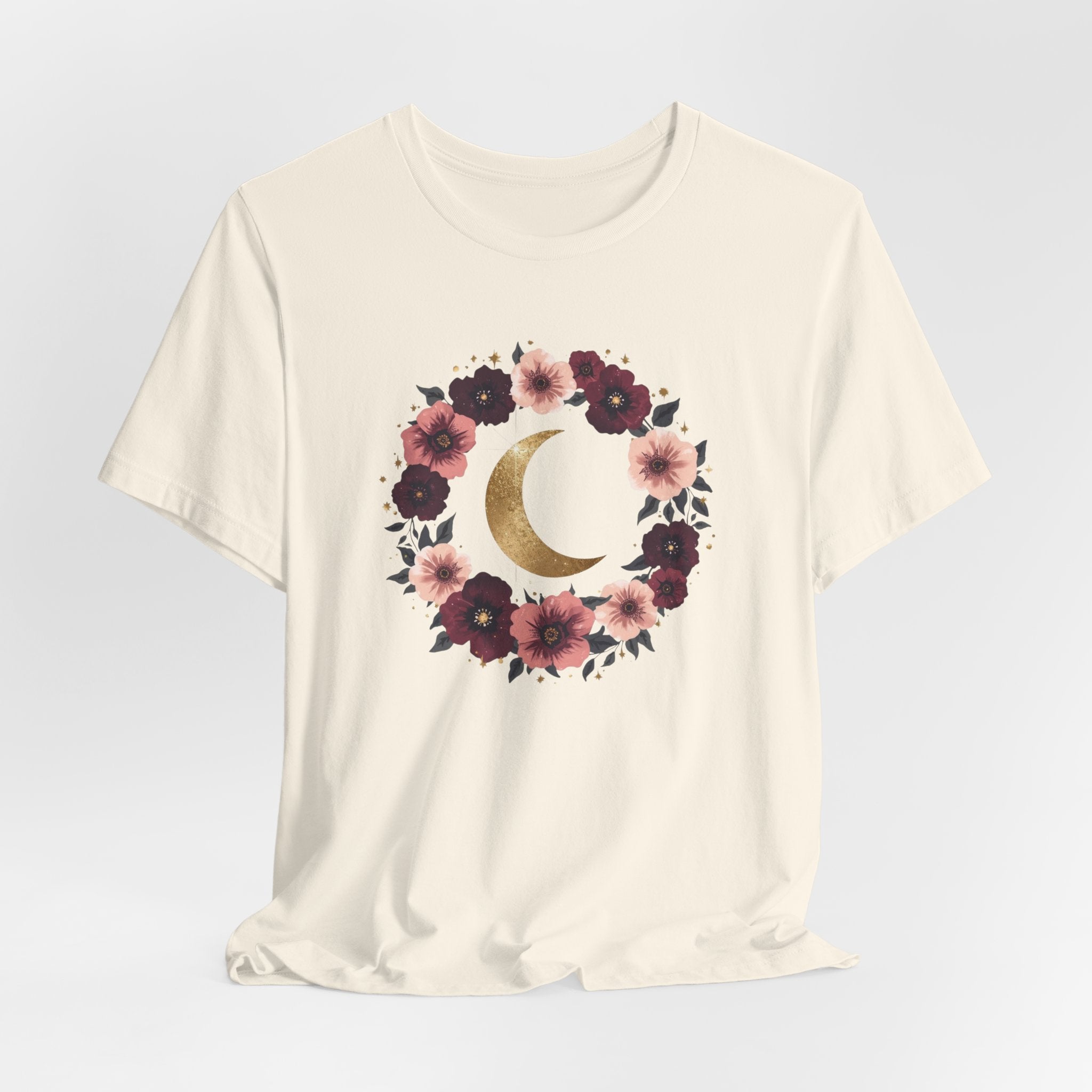 Golden Moon Floral Wreath Graphic T-Shirt