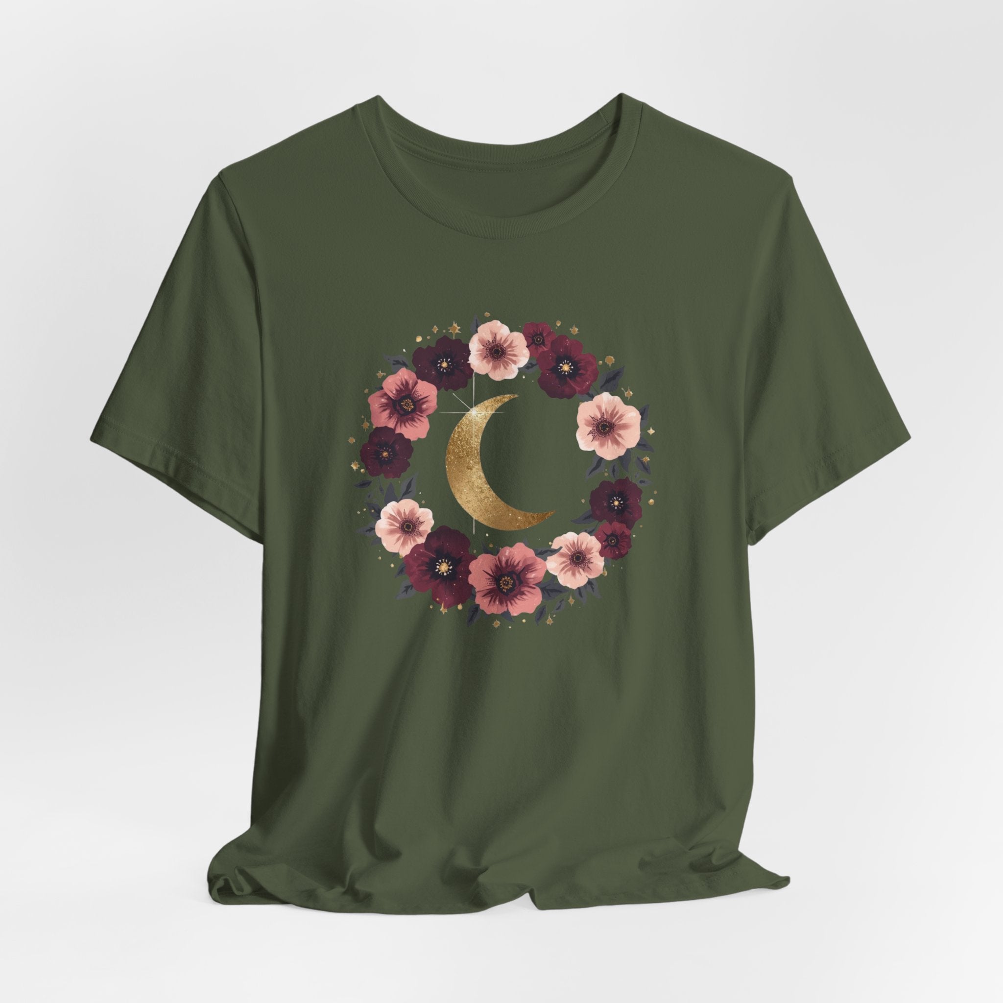 Golden Moon Floral Wreath Graphic T-Shirt