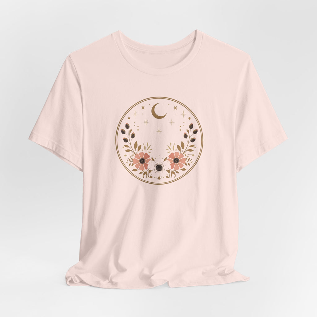 Minimal Celestial Floral Moon Graphic Tee