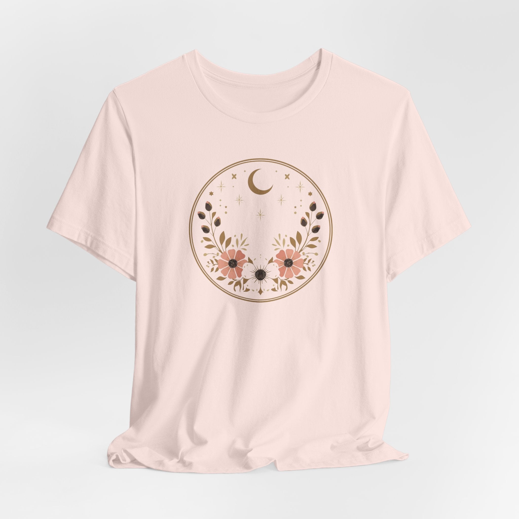 Minimal Celestial Floral Moon Graphic Tee