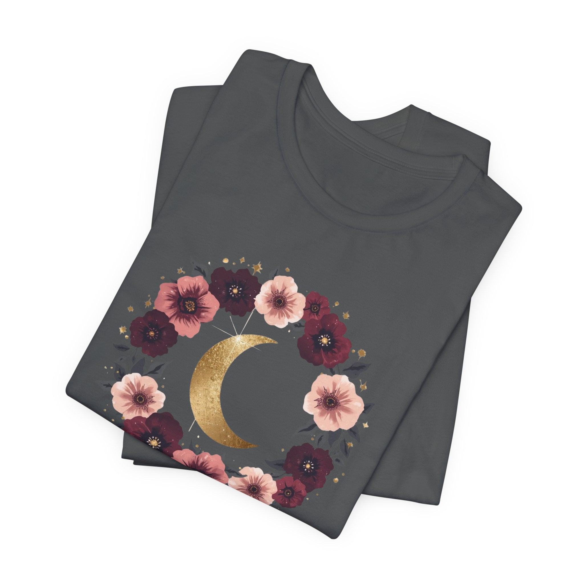 Golden Moon Floral Wreath Graphic T-Shirt